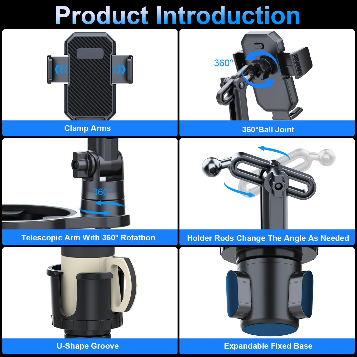 HUMBEST Expandable Car Cup Holder Phone Mount - Universal Phone Holder for iPhone & Android - Perfect for Road Trips, Commuting & Hands-Free Driving