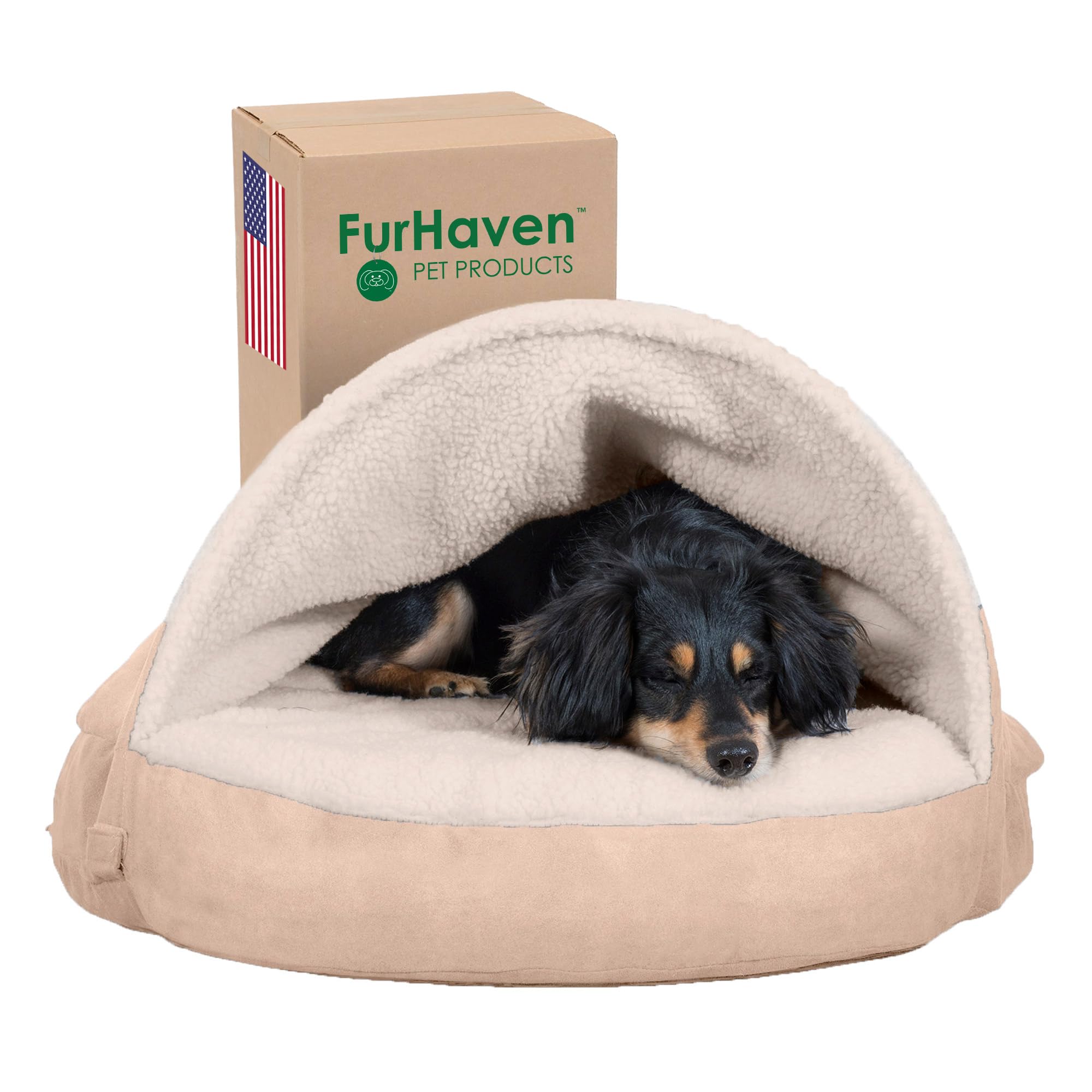 Furhaven 26-Inch Round Cooling Gel Dog Bed for Small & Medium Dogs Up to 30 lbs - Removable Washable Cover - Sherpa & Suede Snuggery - Cream Color - Perfect for Hot Weather & Indoor Comfort