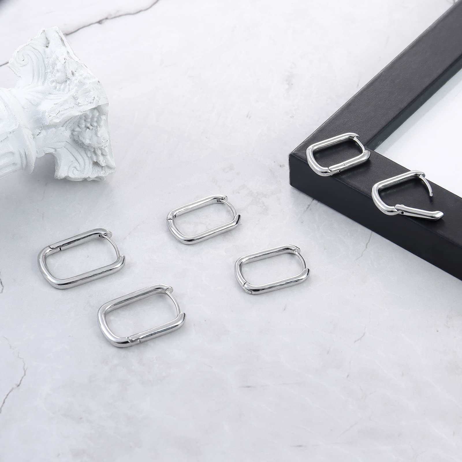 Ritach Sterling Silver Earrings for Women - Chunky Square Hoop Earrings Set | Hypoallergenic Geometric Minimalist Rectangle Hoops Jewelry | Perfect Gift for Her | Great for Everyday Wear, Office & Special Occasions