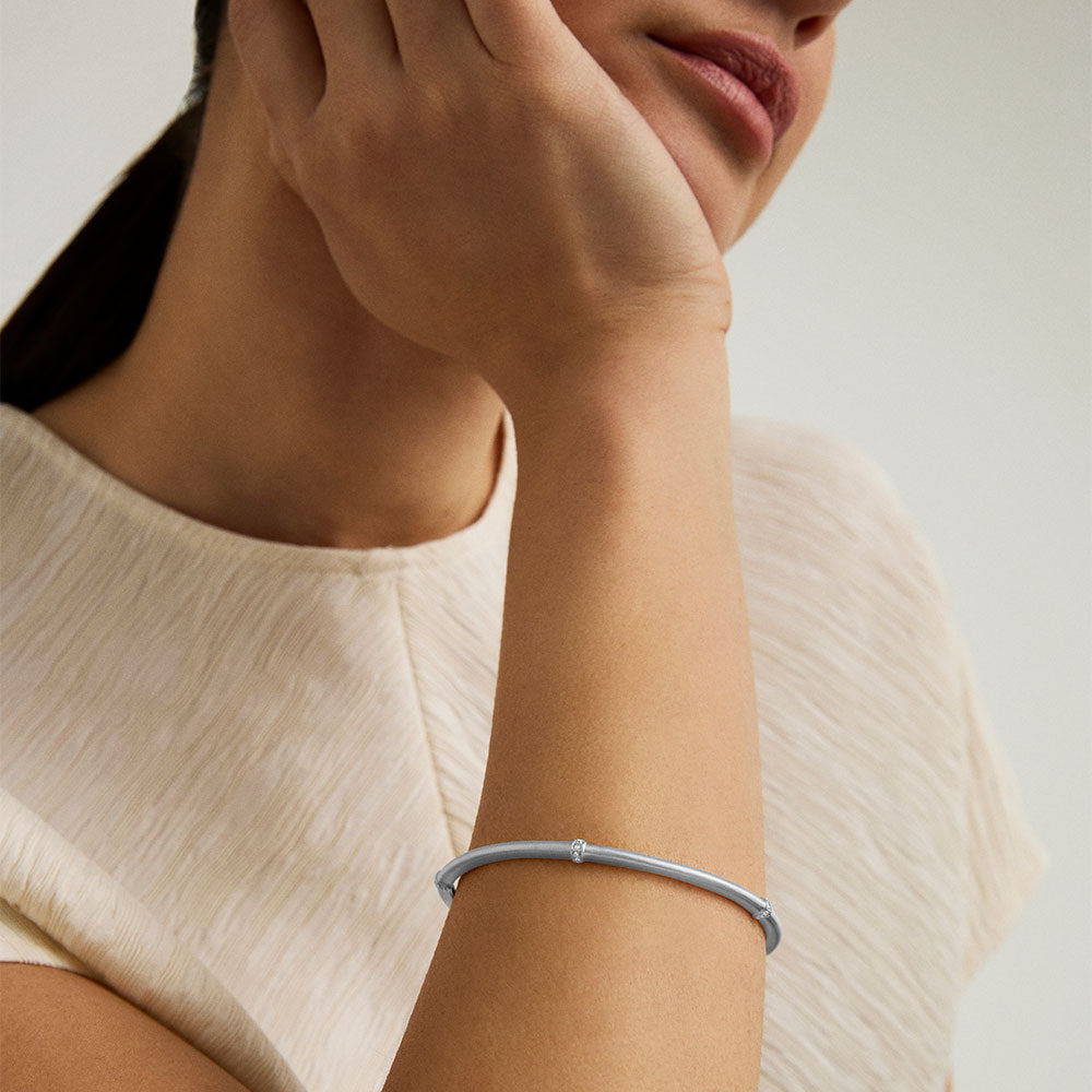 Colette Sterling Silver Pave Bangle Bracelet for Women | Elegant Cubic Zirconia Jewelry Gift for Birthday, Anniversary & Special Occasions