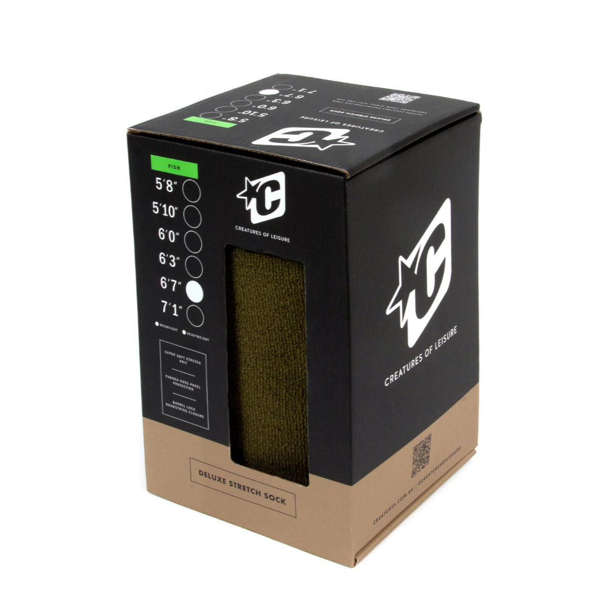Creature of Leisure Board Bag - Stretch Sock Fish Icon Sox Military Edition | Durable Surfboard & Snowboard Protection for Travel & Storage
