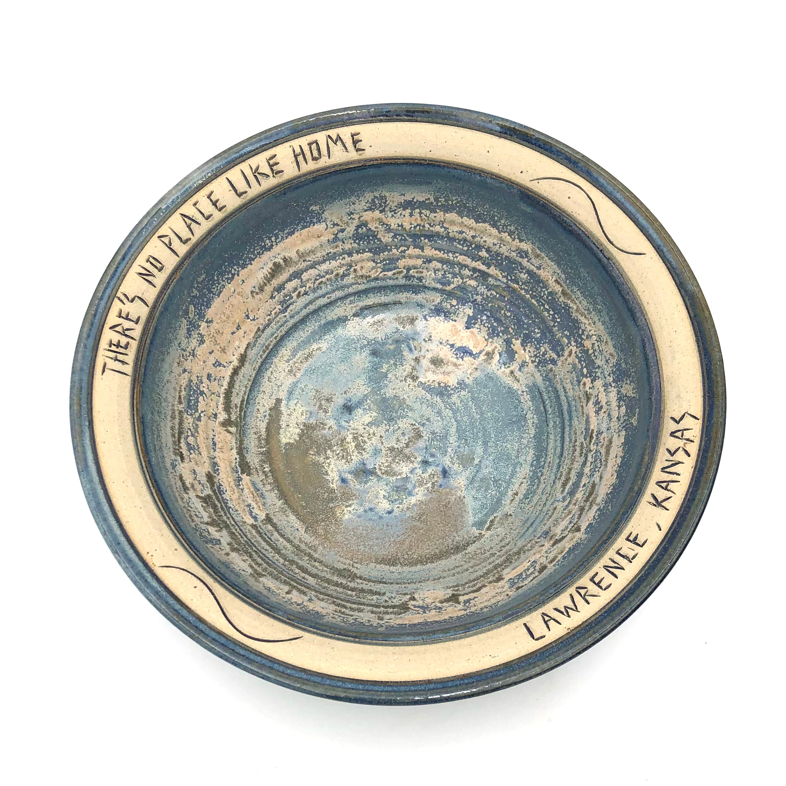 Bryan Becker Large Bowl - 'There's No Place Like Home' Top & 'Lawrence KS' Bottom - Perfect for Home Decor, Gift Giving, and Kitchen Use