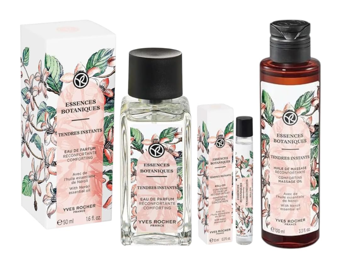 Yves Rocher Essences Botaniques Women's Long Lasting Perfume Oil Set - 3 Travel Sizes (50ml & 10ml) | Floral Fragrance Body Massage Oil for Relaxation, Gift & Daily Aromatherapy Use