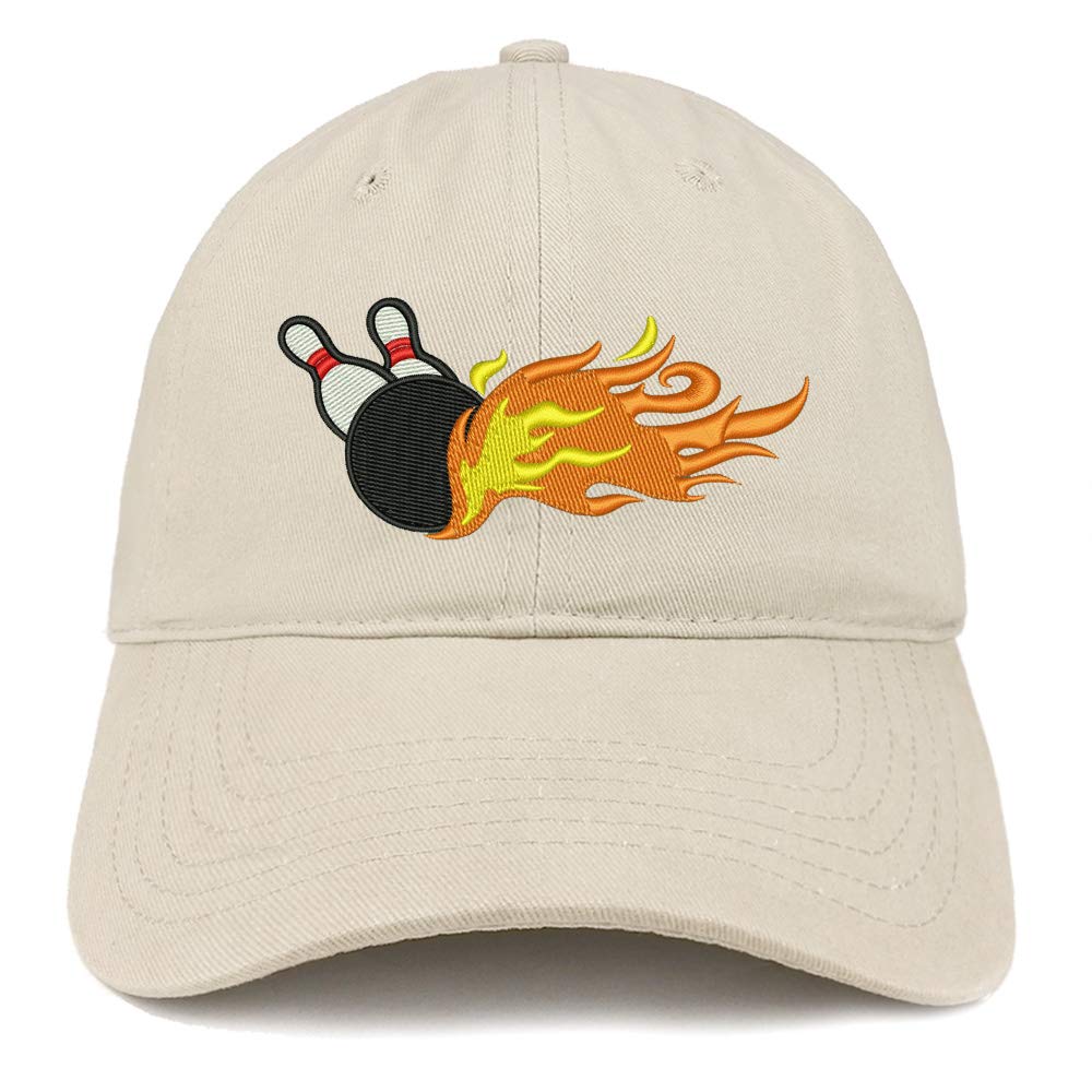 Trendy Flaming Bowling Embroidered Cotton Dad Hat - Casual Unstructured Baseball Cap for Men & Women - Perfect for Bowling, Streetwear, and Outdoor Activities