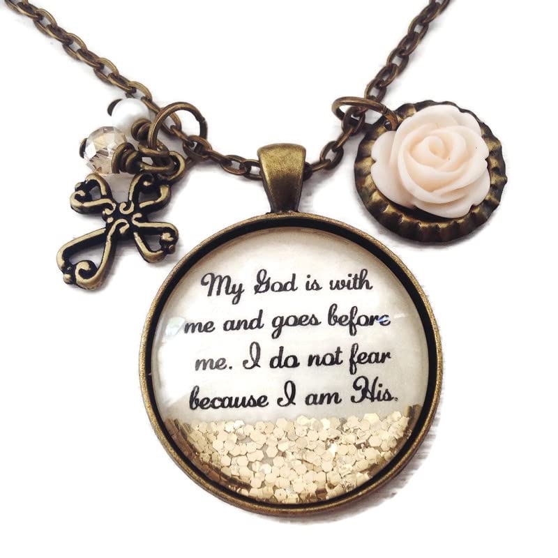 Christian Jewelry Necklace - 'My God is with Me & Goes Before Me' Bible Verse Cross Pendant Charm Gift for Women - Perfect for Church, Baptism, Prayer & Daily Faith Inspiration
