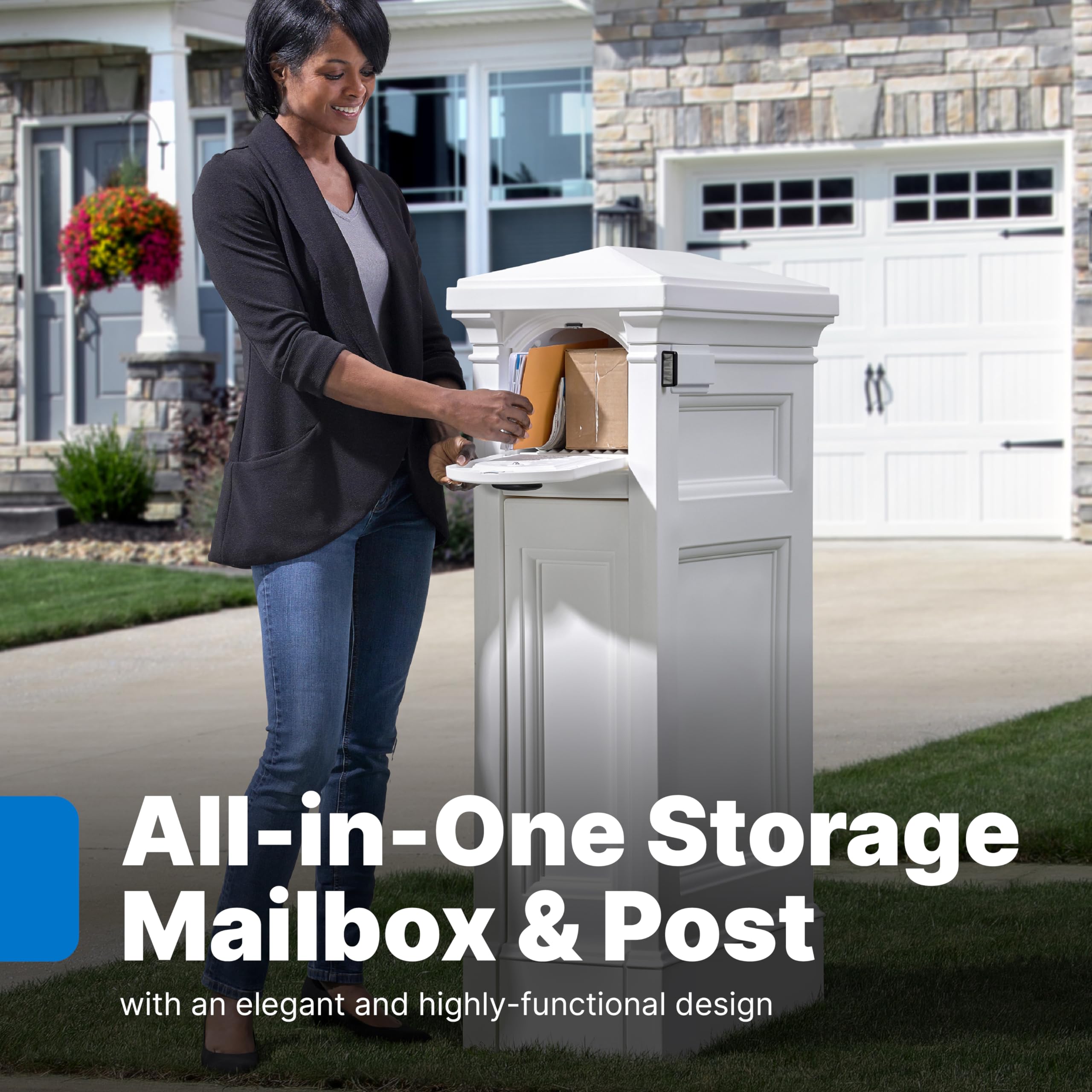 Step2 Atherton Reserve Storage Mailbox & Post - Extra Large Outdoor Mailbox with Weather-Resistant Durable Plastic Construction, Easy Installation & Mail Flag - Perfect for Homes, Apartments & Rural Areas