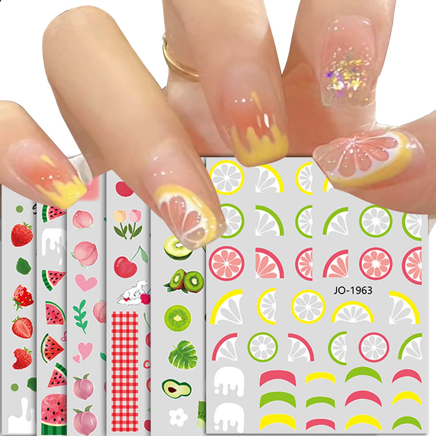 Summer Nail Art Stickers - Cute Fruit Designs (Lemon, Strawberry, Cherry, Watermelon, Avocado) for Women & Girls - DIY Nail Decals & Wraps for Acrylic Nails - Perfect for Parties, Vacations & Everyday Nail Art