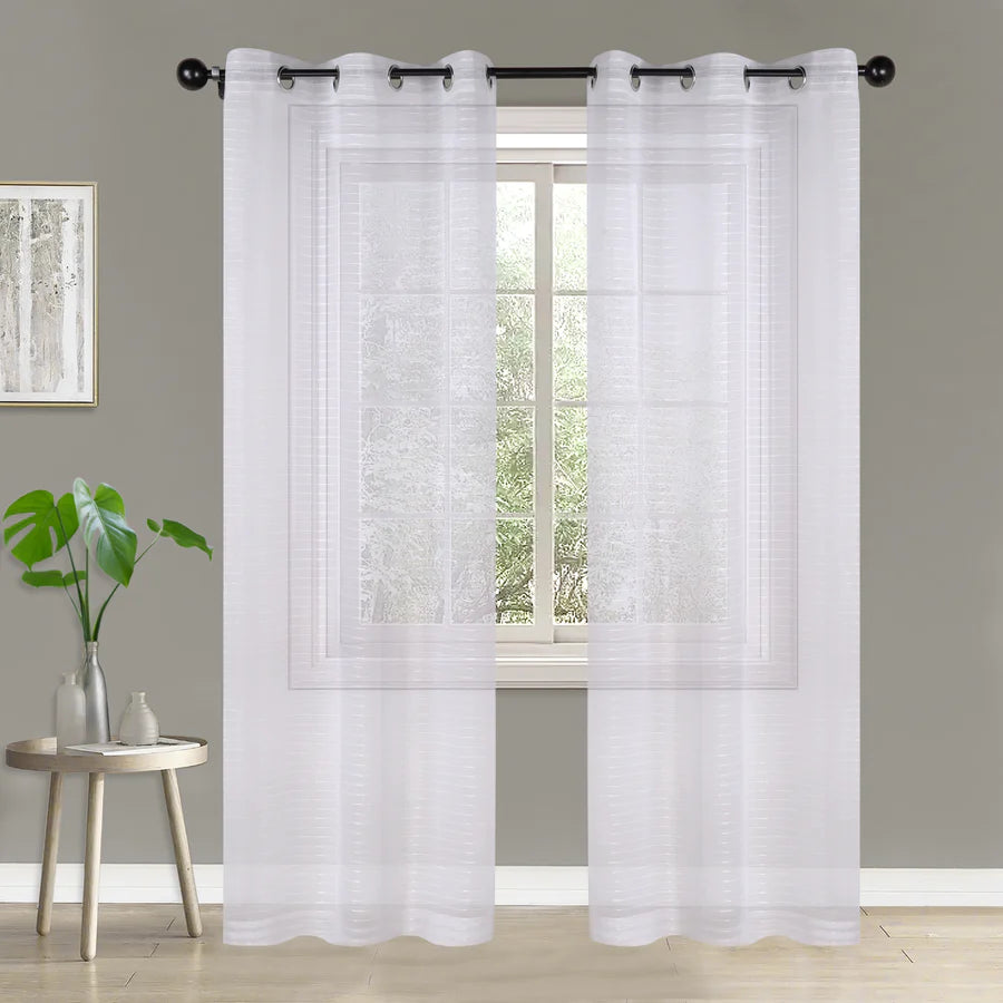 Jackson Striped Sheer Window Curtain Panels - Set of 2 Panels, Light Filtering Sheer Curtains for Living Room, Bedroom, Kitchen - 84 Inches Long, Soft & Airy Textured Fabric