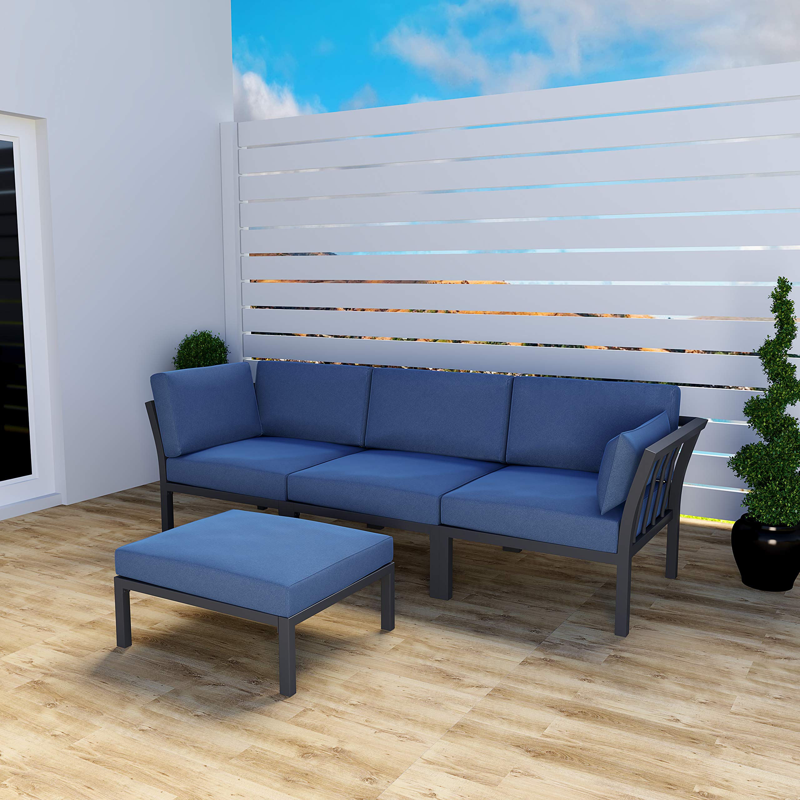 PatioFestival 4-Piece Outdoor Sectional Sofa Set - 4-Seat Metal Conversation Furniture with Cushions for Garden, Lawn & Poolside (Blue) | Perfect for Backyard Relaxation, Outdoor Entertaining & Patio Decor