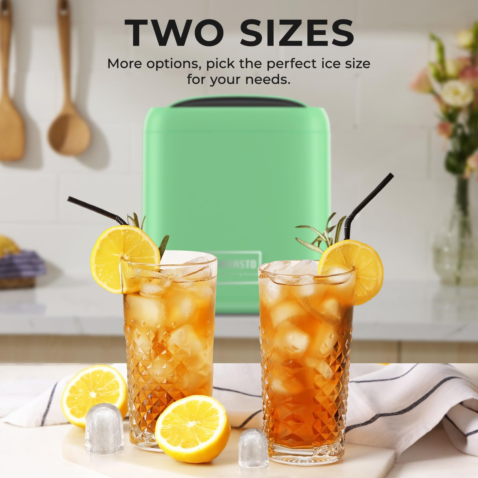 Portable Countertop Ice Maker - 9 Ice Cubes in 6 Minutes, 33lbs/Day Capacity, One-Touch Operation & Self-Cleaning Function with Ice Scoop & Basket for Home, Kitchen, Office, Bar, RV, Parties (Green)