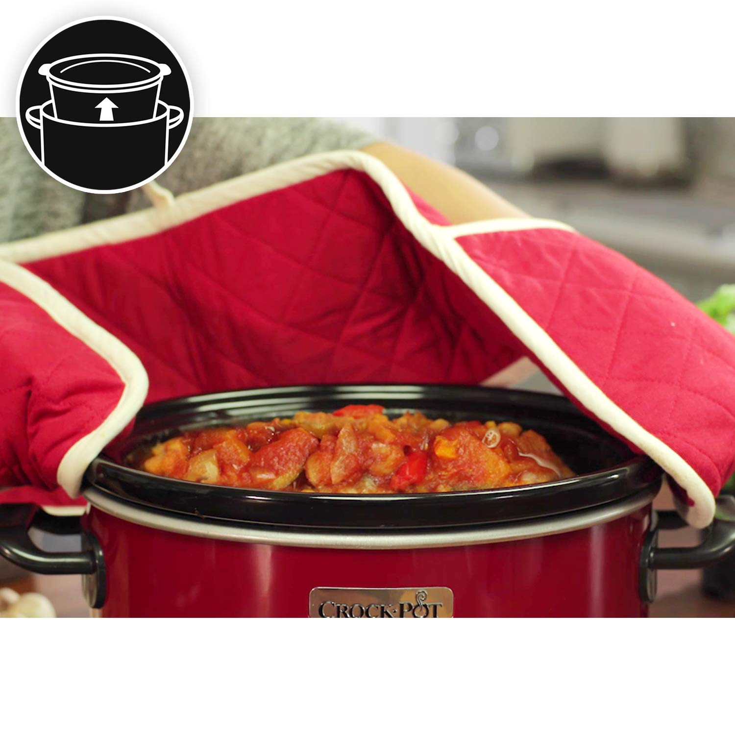 3.5L Slow Cooker Crock-Pot with 2 Cooking Settings & Keep Warm Function - Ceramic Red Pot for 4 People (210W) - Perfect for Family Dinners, Meal Prep & Holiday Cooking