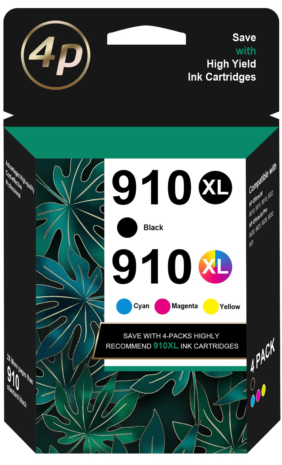 High-Quality 910XL Ink Cartridges Replacement for HP OfficeJet Pro 8020 8025 8028 8030 8035 8022 Series - Compatible with HP 910XL (Black, Cyan, Magenta, Yellow) - Perfect for Home Office Printing, Documents & Photos