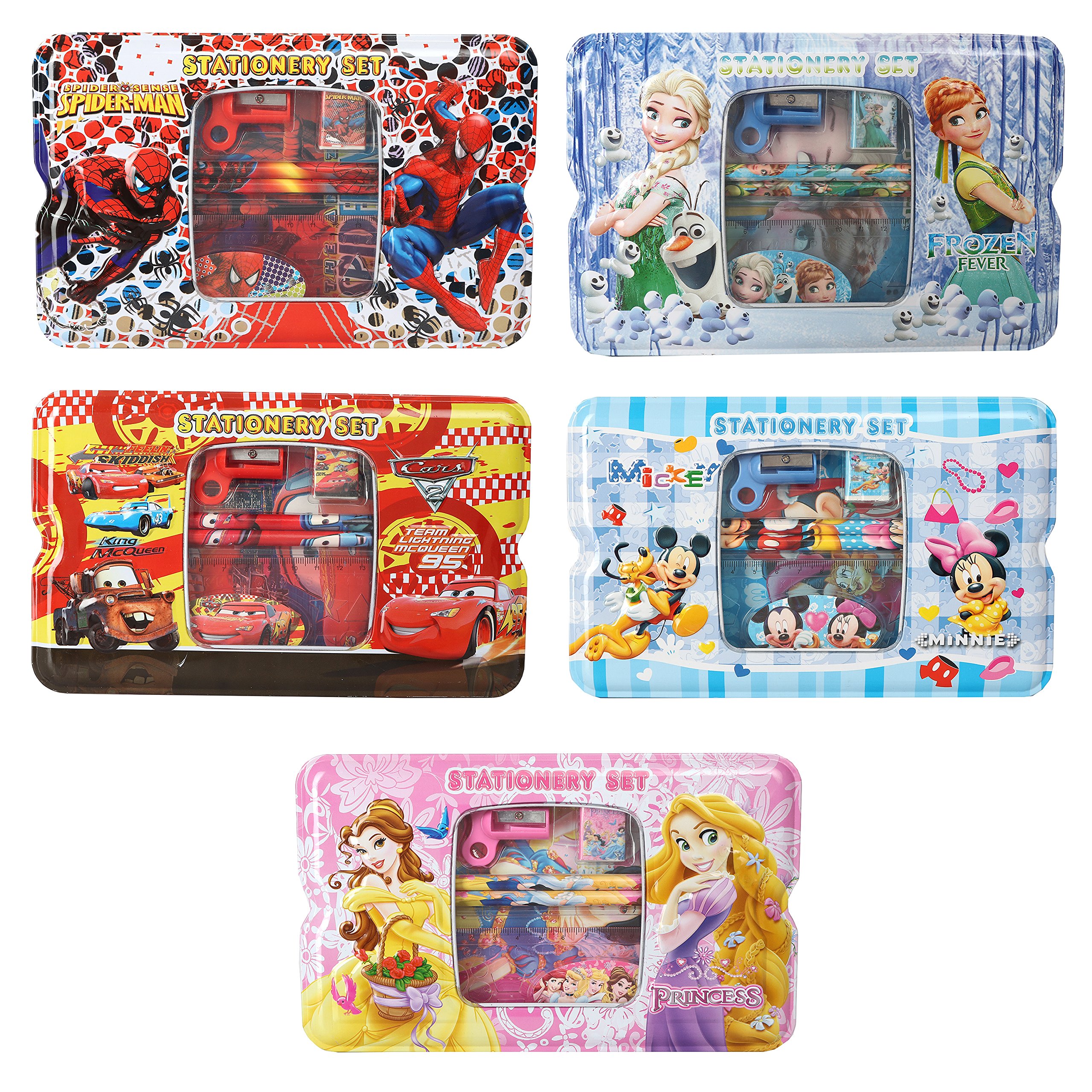 Premium ANG Stationary Set - 2 Pencils, Ruler, Eraser, Sharpener & Notebook - Multi-Color School Supplies for Kids - Perfect for Classroom, Homework & Birthday Gifts - Cartoon Design Unisex Student Essentials