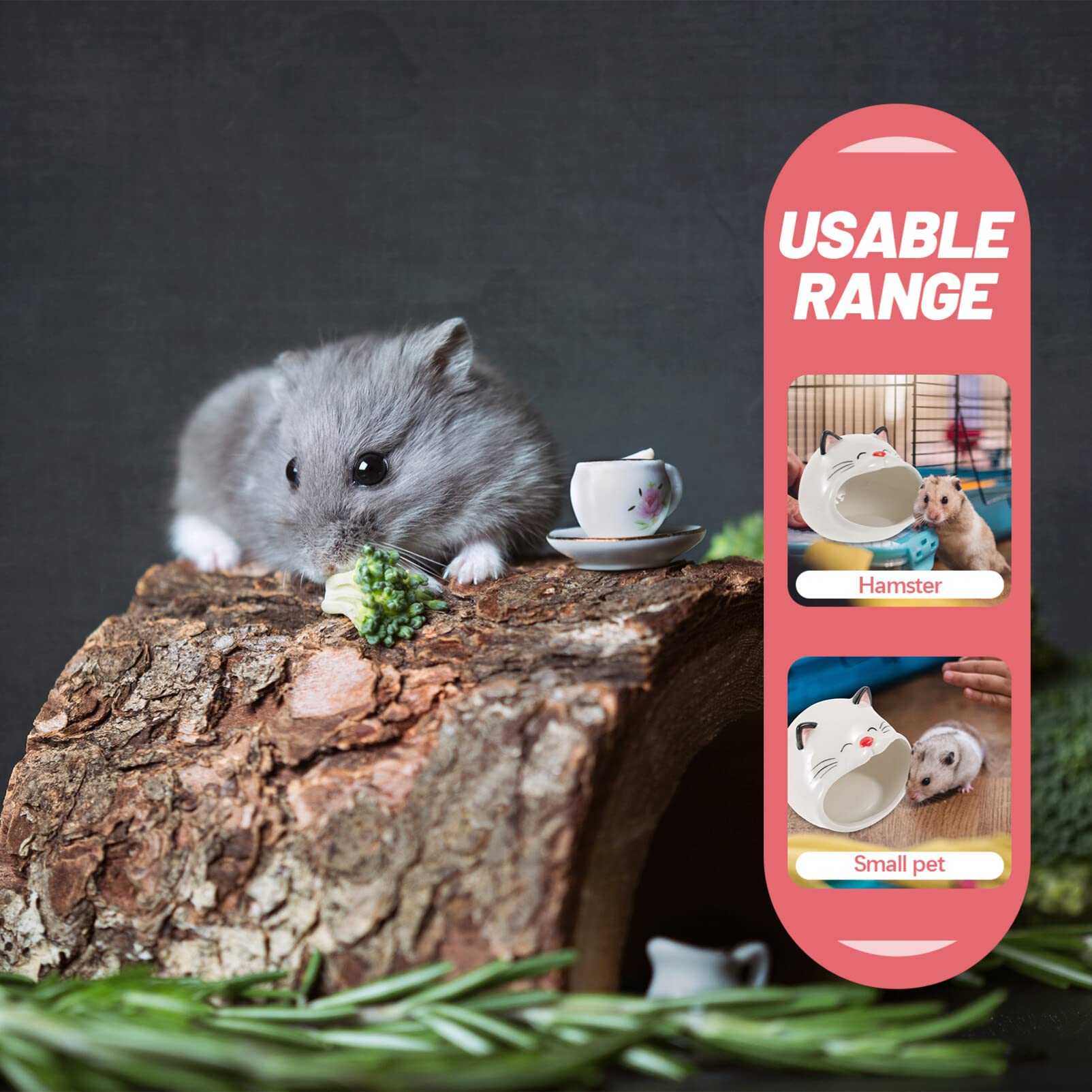 Ceramic Hamster House - Cat Shaped Small Animal Habitat for Gerbils, Mice & Hamsters - Cooling Ceramic Nest & Bath House for Cage Accessories - Perfect for Small Pet Playtime & Relaxation