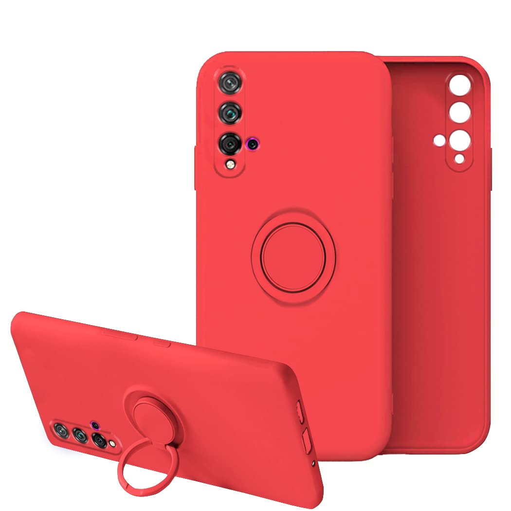 Shockproof Silicone TPU Phone Case for Huawei Nova 5T - Anti-Scratch Protective Cover with Ring Holder (Red) | Perfect for Daily Use, Travel & Outdoor Activities