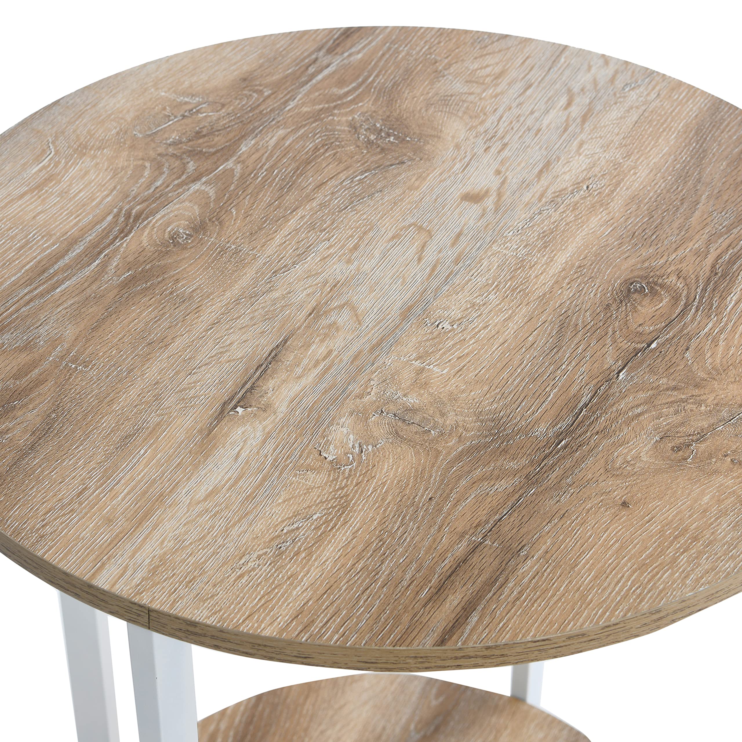 Coastal Oak Round End Table with 2-Tier Shelf - Rustic Side Table for Living Room, Bedroom, or Patio - Perfect for Drinks, Books, and Decor