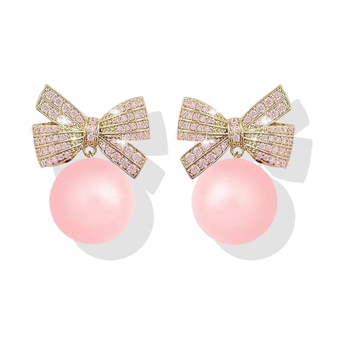 B-Pink Pearl Bow Earrings