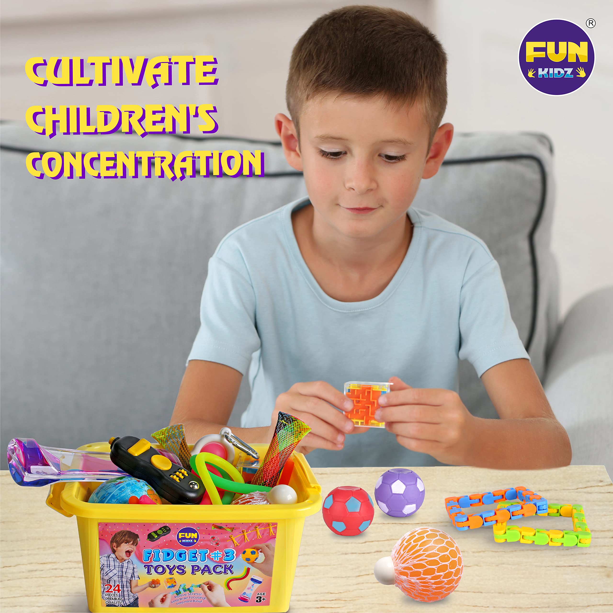 **FunKidz Sensory Fidget Toys Set for Kids Ages 3-12 - Stress Relief & Anxiety Toys for Boys, Girls & Autistic Children - Portable Mystery Storage Box - Perfect for Travel, School & Home Use**