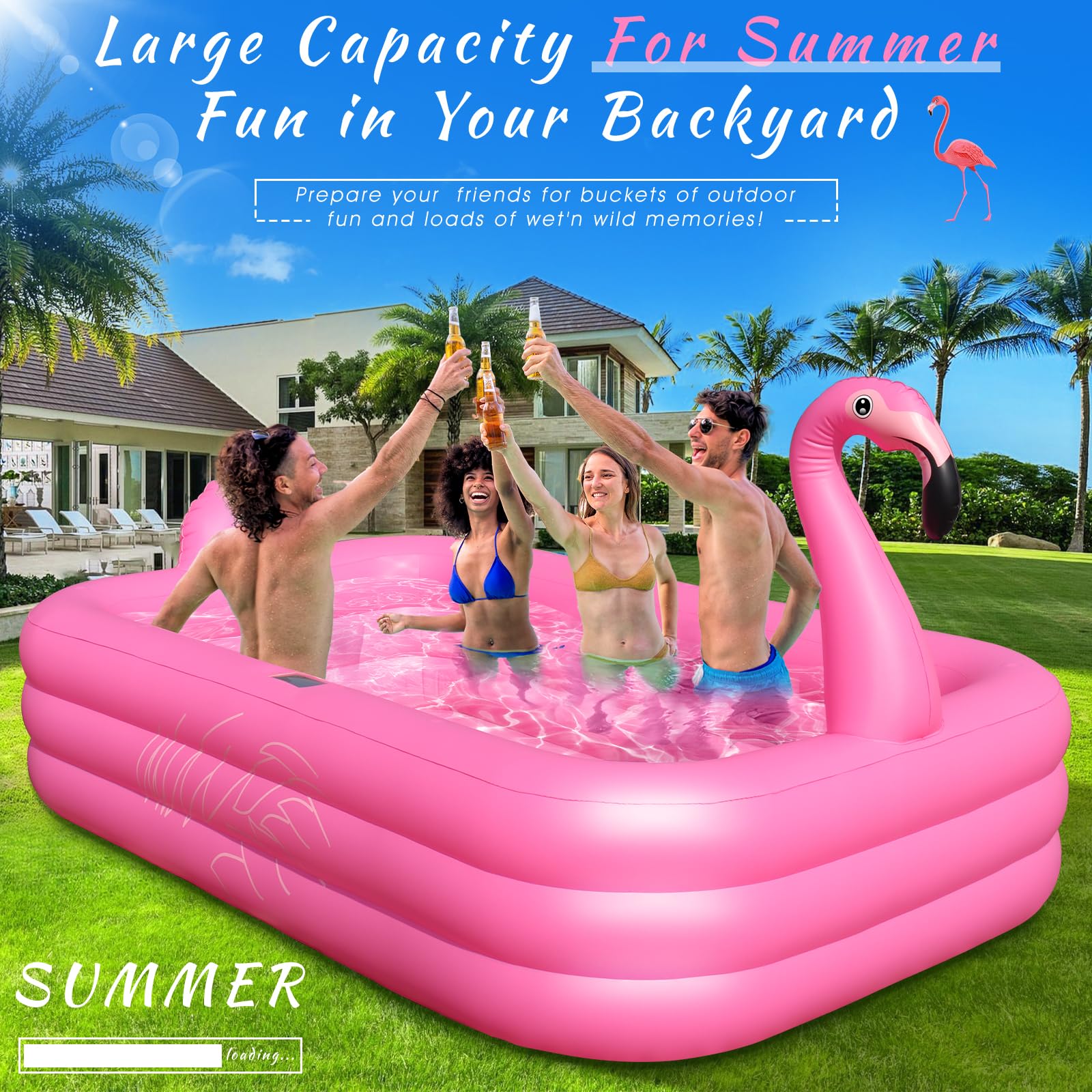 **Solar-Powered Inflatable Pool with LED Lights - 100