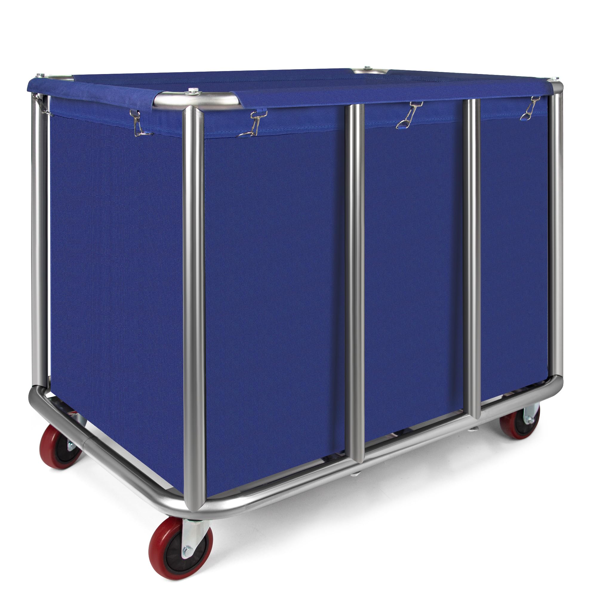 Commercial Laundry Cart with Wheels - 11.35 Bushel Heavy Duty Industrial Laundry Hamper, Stainless Steel Frame & Waterproof Oxford Cloth, 440Lbs Capacity - Perfect for Hotels, Hospitals, Laundromats & Large Facilities