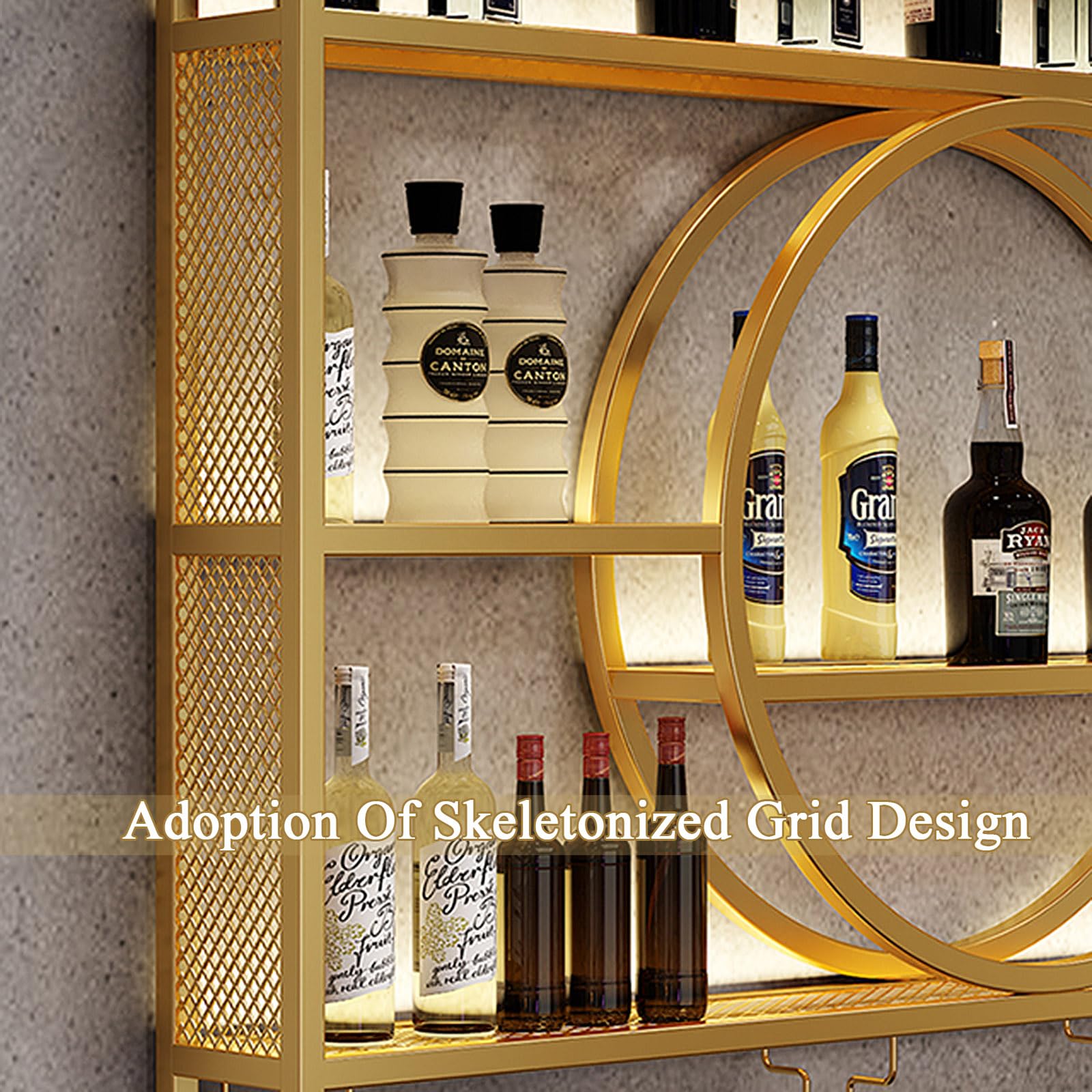 Metal Wall Mounted Wine Display Rack - Floating Bar Shelves with Iron Stand for Wine Bottles | Perfect for Home Decor, Restaurants & Bars | Space-Saving Wine Storage Solution