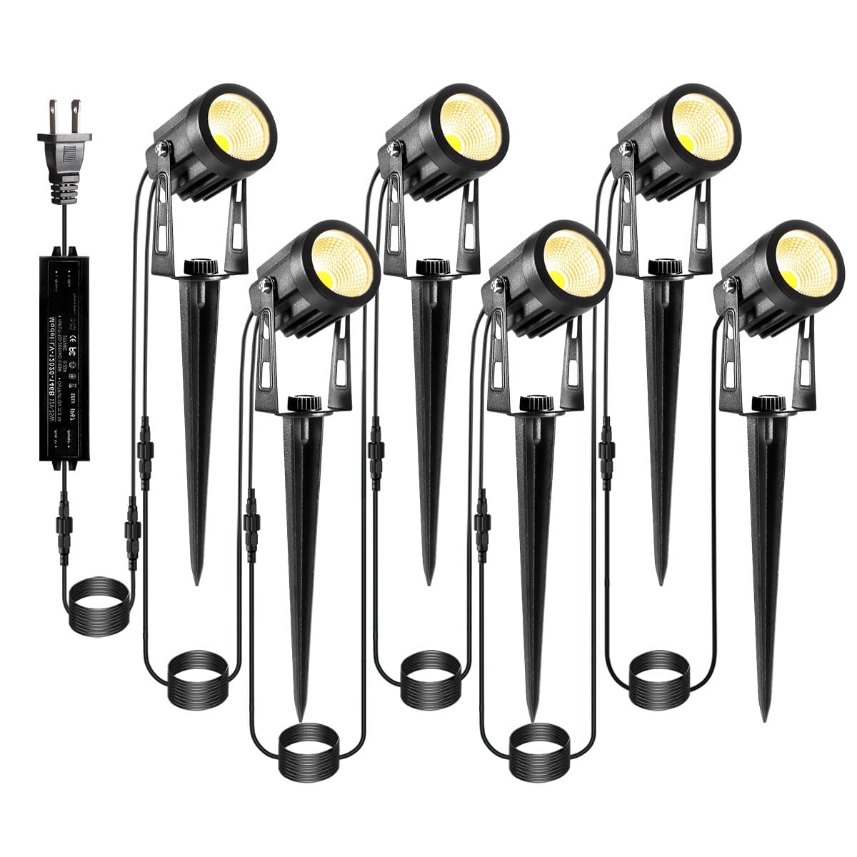 ECOWHO 12V Low Voltage Outdoor Landscape Lighting with Transformer - 6 Pack IP65 Waterproof Garden Spotlights, 69ft Extendable Cable for Yard, Lawn, Tree, Patio & Pathway - Warm White Uplights for Home Exterior & Garden Decor