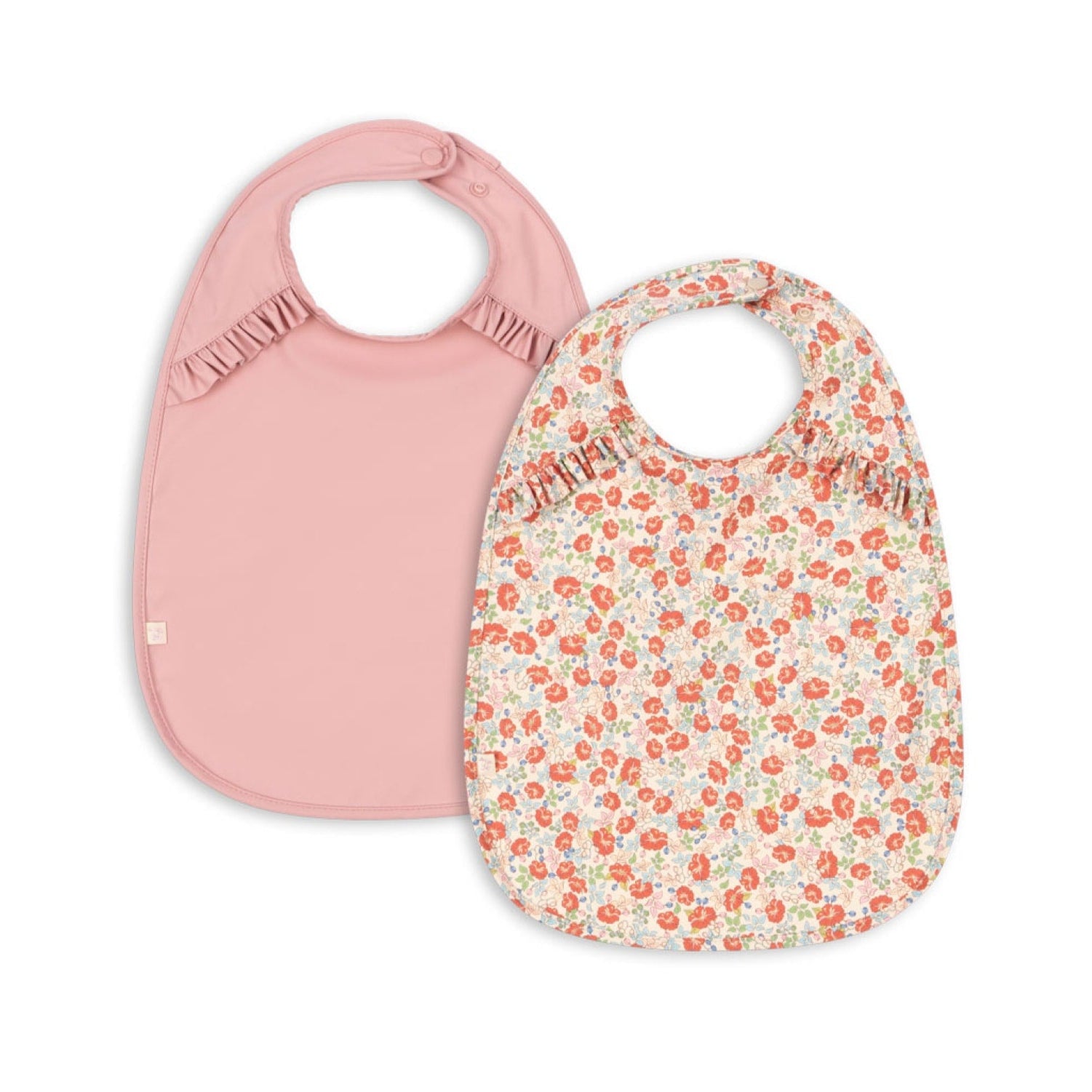 KONGES SLØJD Baby Dinner Bib Set of 2 - Kaluka/Bridal Rose Design | Soft Organic Cotton Drool Bibs for Infants & Toddlers | Perfect for Mealtime, Feeding, and Messy Play