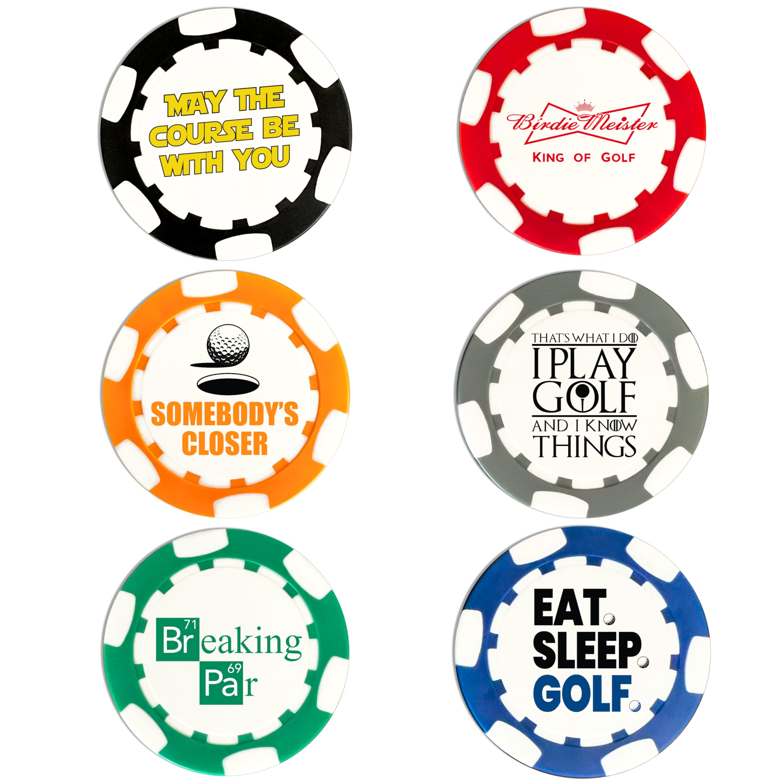Funny Golf Ball Marker Poker Chips - 6 Pack Gift Set for Men & Women | Perfect Golf Accessories for Parties & Games