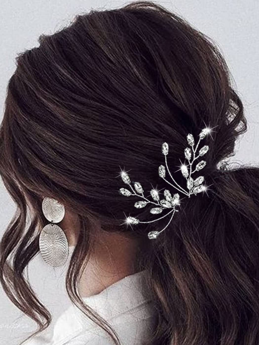 Easedaily Silver Rhinestone Crystal Bridal Hair Pins - Wedding Hair Accessories for Women & Girls (Pack of 2) - Perfect for Bridal Shower, Prom & Formal Events
