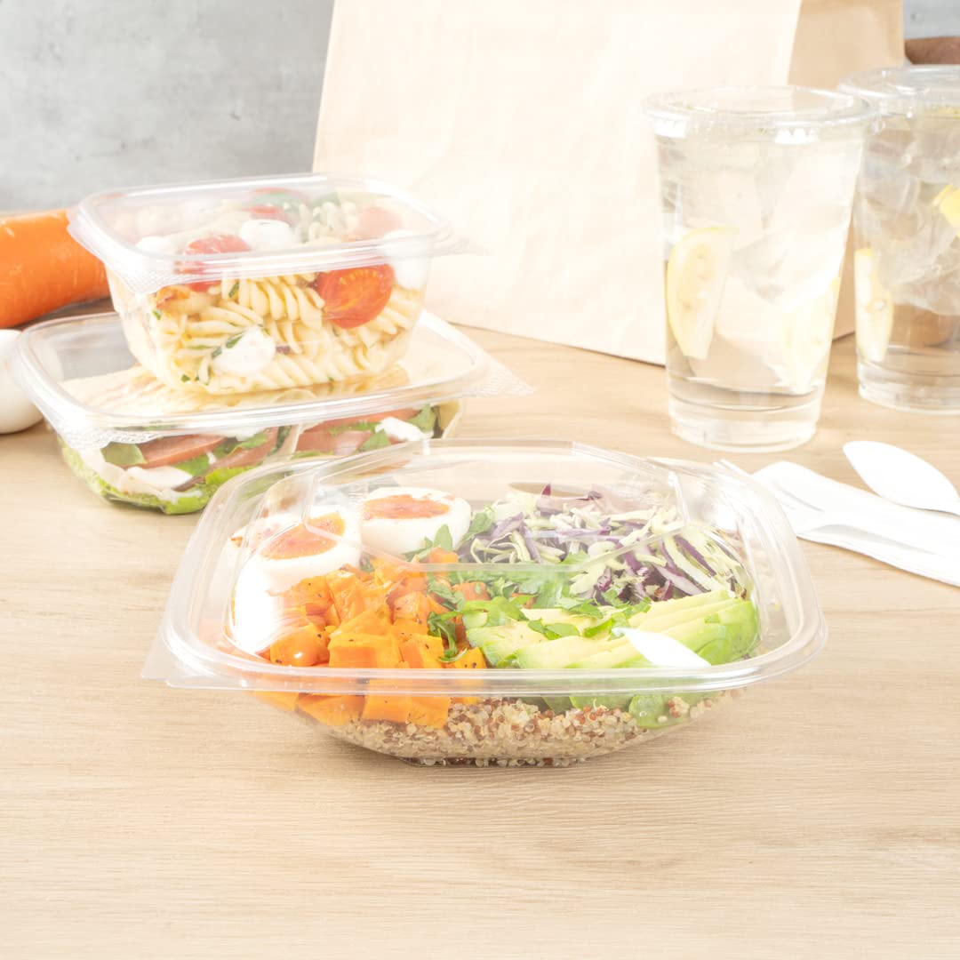 Restaurantware Thermo Tek 25.4oz Clear Plastic Salad Bowls with Lids - 100-Pack Freezable, Anti-Fog Disposable Food Containers for Takeout, Meal Prep & Catering | Perfect for Salads, Soups, Noodles & Party Serving
