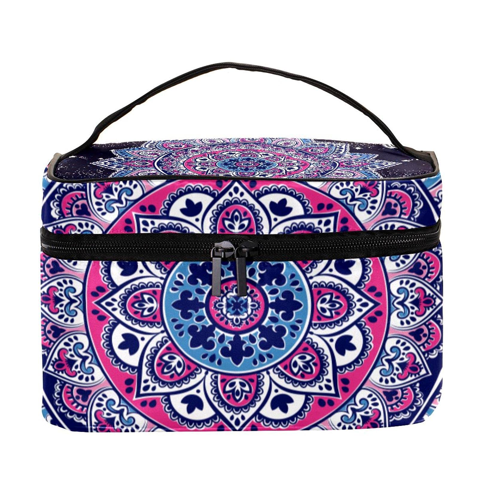 Vintage Floral Boho Mandala Travel Makeup Bag - Large Cosmetic Organizer with Zipper for Women & Girls - Perfect for Travel, Gym, Beach & Daily Essentials Storage