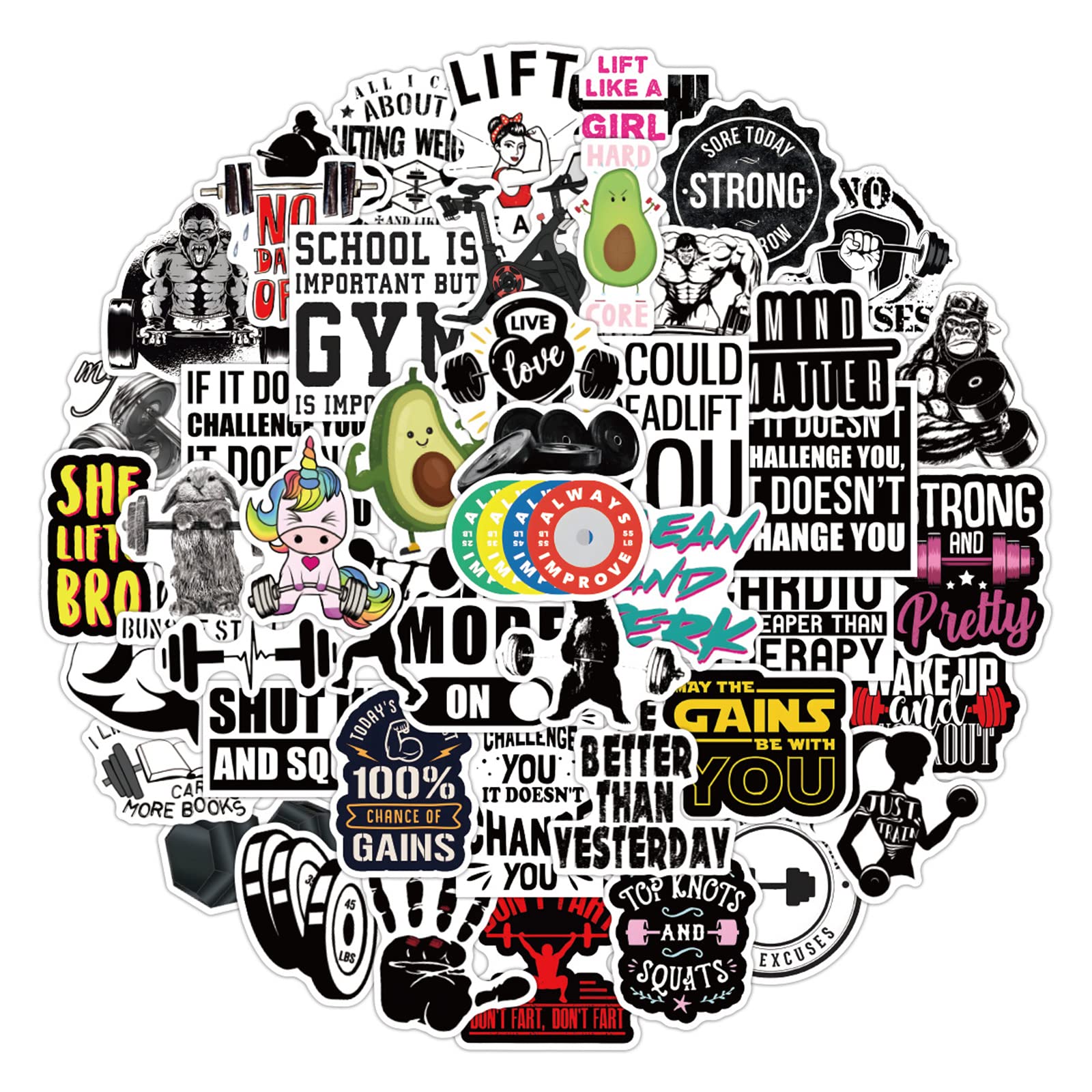 50PCS Gym Stickers for Fitness Planner & Workout Decals - Waterproof Vinyl Stickers for Laptops, Hydro Flasks, Water Bottles & Luggage - Perfect for Gym Enthusiasts & Fitness Tracking
