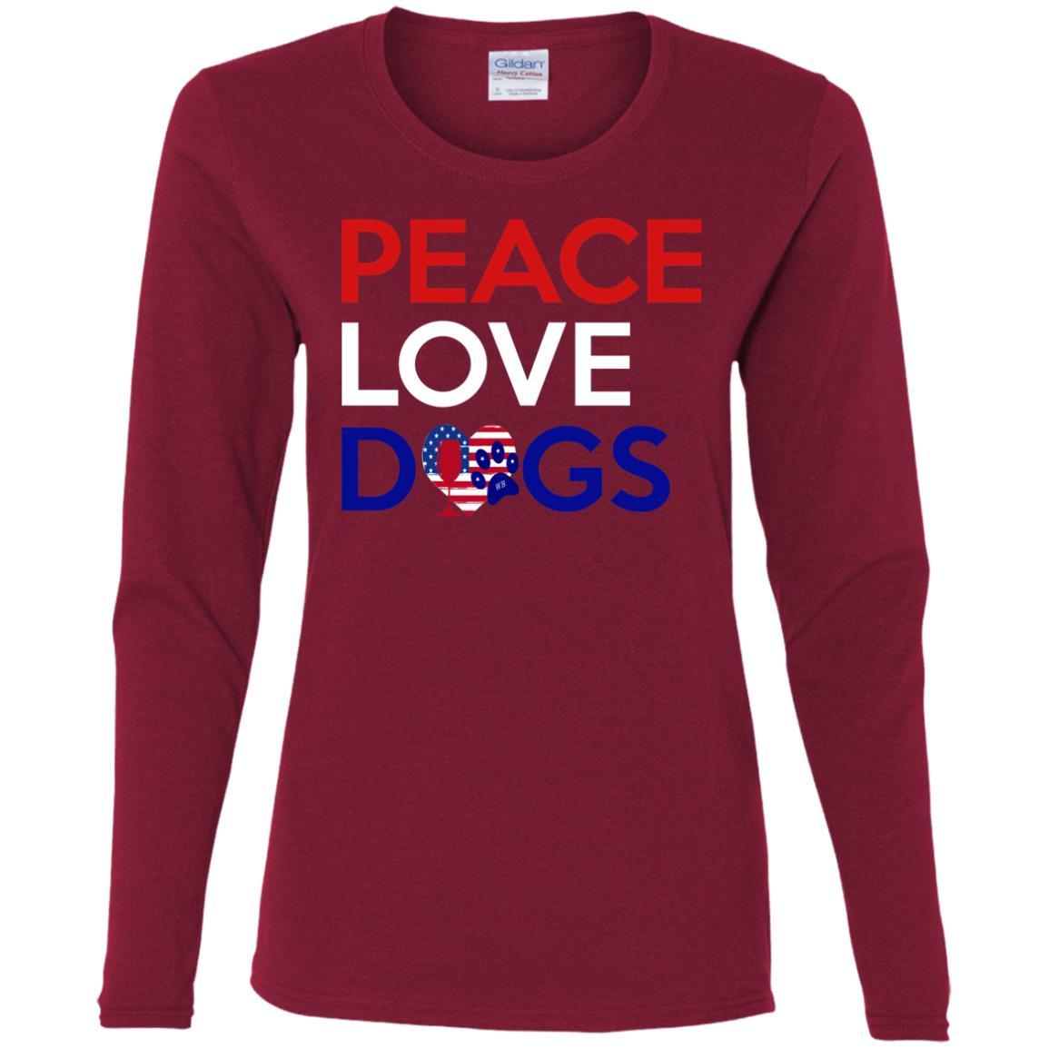 Peace Love Dogs Women's Cotton Long Sleeve T-Shirt | Soft Casual Comfort Tee for Dog Lovers | Perfect for Daily Wear, Dog Walks & Pet-Friendly Outings