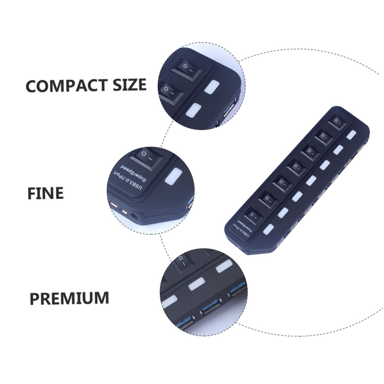 HOMSFOU USB 3.0 Hub 7-Port Docking Station - High-Speed Data Hub for Laptop, Computer, and Tablets - Ideal for Home Office and Multi-Device Setup