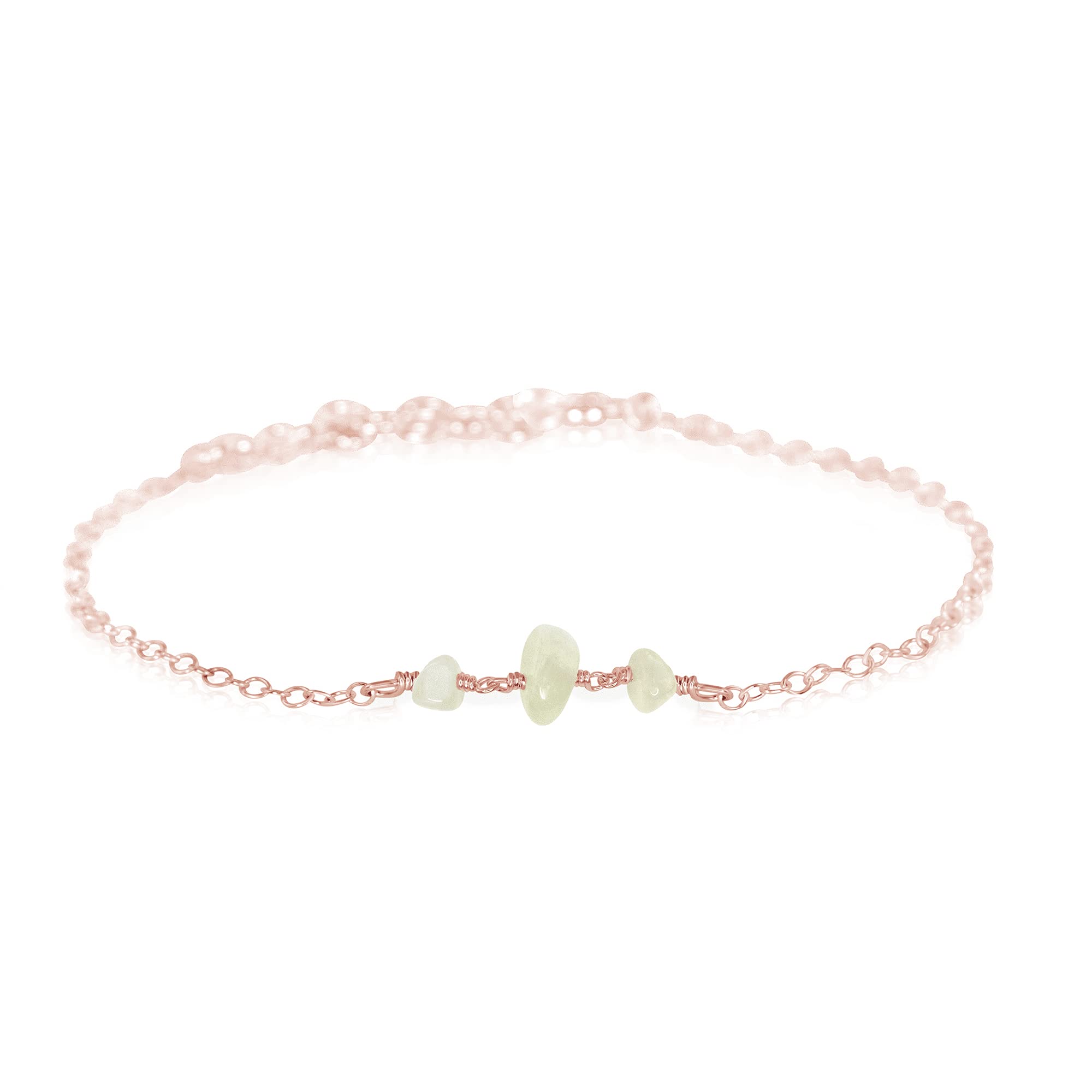 14K Rose Gold Filled White Moonstone Beaded Anklet Bracelet - Elegant Boho Jewelry for Women, Perfect for Beach, Wedding & Everyday Wear