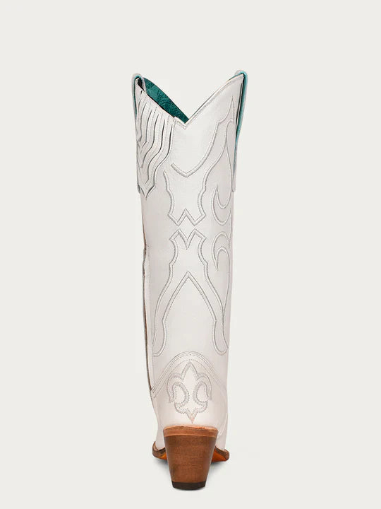 Z5074 Women's White Embroidered Tall Top Snip Toe Cowboy Boots - Western Fashion, Country Dance & Rodeo Riding Footwear