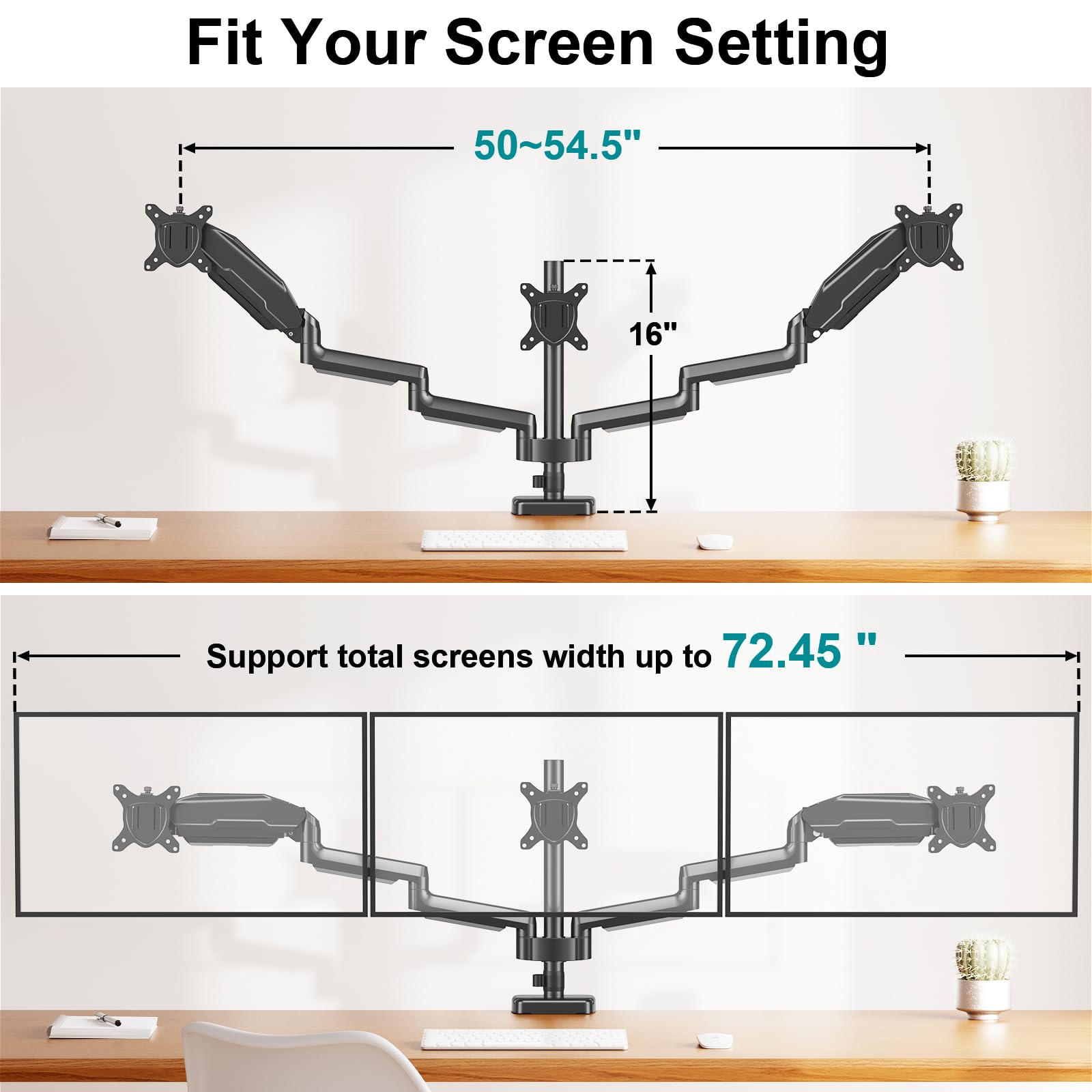 MOUNT PRO Triple Monitor Stand for 13-27 Inch Screens - Adjustable Gas Spring 3 Monitor Desk Mount with Full Motion Articulating Arms, Supports 17.6lbs per Screen (VESA 75x75/100x100) - Perfect for Gaming, Office Work & Multi-Tasking Setup