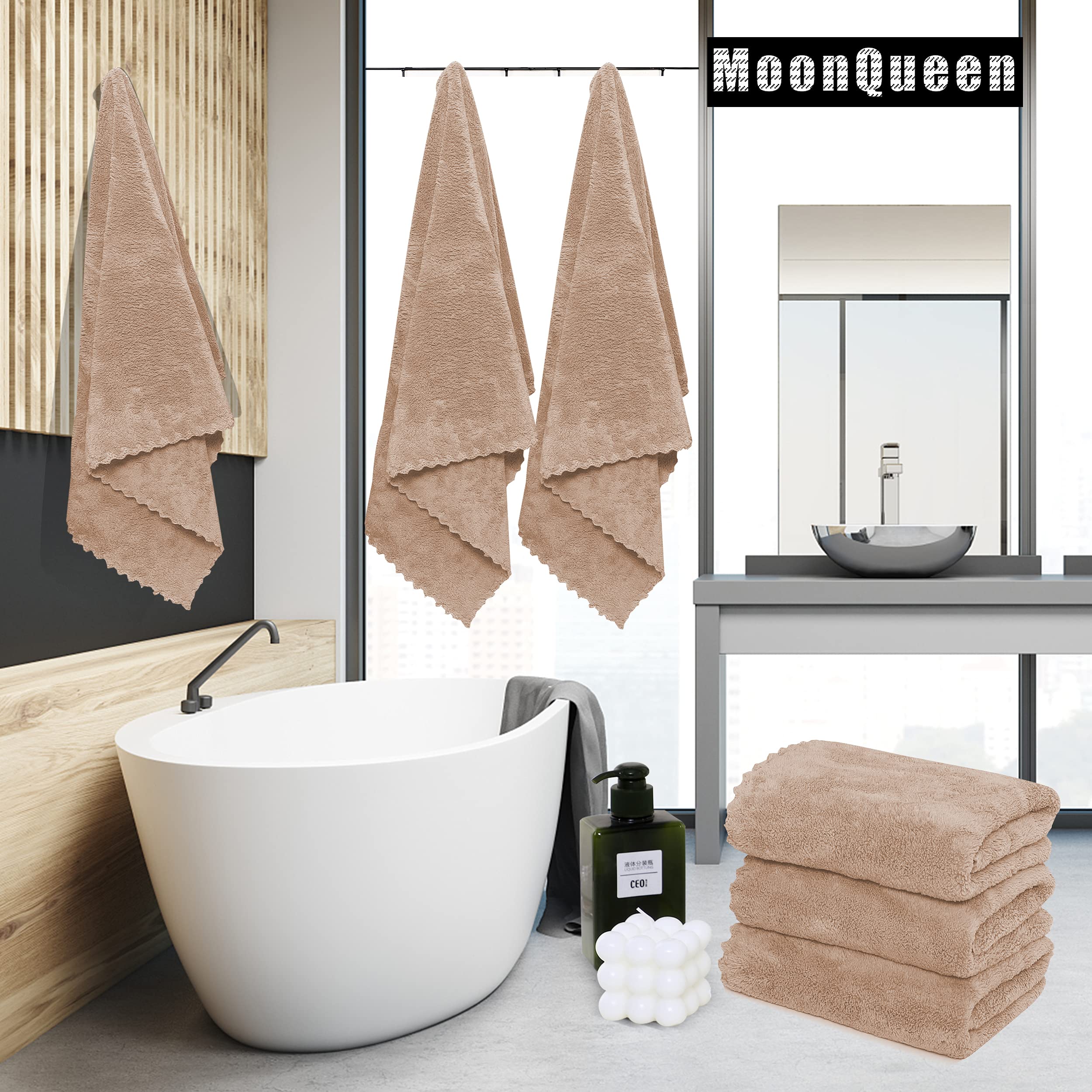 MOONQUEEN 2 Pack Premium Quick Dry Microfiber Coral Velvet Bath Towels - Super Absorbent, Soft & Lightweight - Perfect for Bathroom, Shower, Gym, Yoga, Spa & Travel - Brown Luxury Towel Set