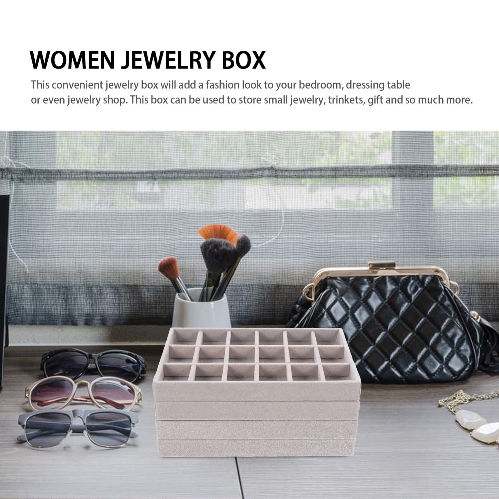 Zerodeko 4-Piece Stackable Jewelry Organizer Box Set - Multi-Grid Jewelry Display Tray for Earrings, Rings & Necklaces - Drawer Storage Solution for Jewelry Lovers - Perfect for Home, Retail Store & Travel Organization