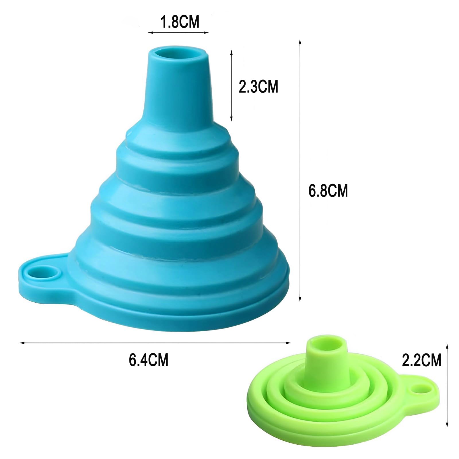 KINDOYO Set of 2 Foldable Silicone Funnels - Collapsible Kitchen Funnel for Cooking, Baking, Oil & Liquid Transfer | Soft BPA-Free Gel Funnel (Blue + Green) | Perfect for Home Kitchen, Camping & DIY Projects