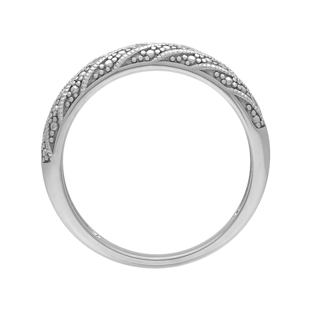925 Sterling Silver Rings for Women - Diamond Accent Braided Dome Wedding Band, Promise Ring or Anniversary Jewelry | Elegant Silver Jewelry for Weddings, Engagements & Special Occasions