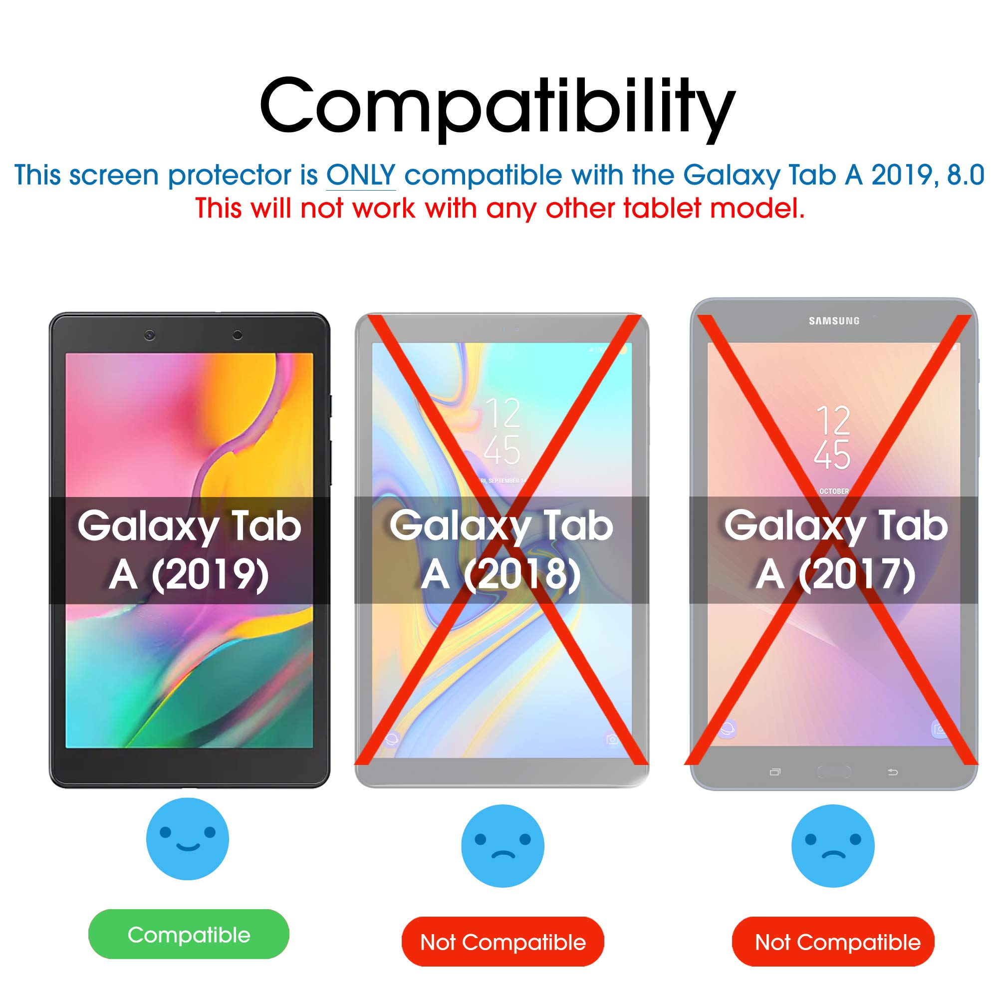 amFilm Tempered Glass Screen Protector for Samsung Galaxy Tab A 8.0 (2019 Version, SM-T290) - 2 Pack - HD Clear, Anti-Scratch, Bubble-Free - Perfect for Work, Study & Entertainment