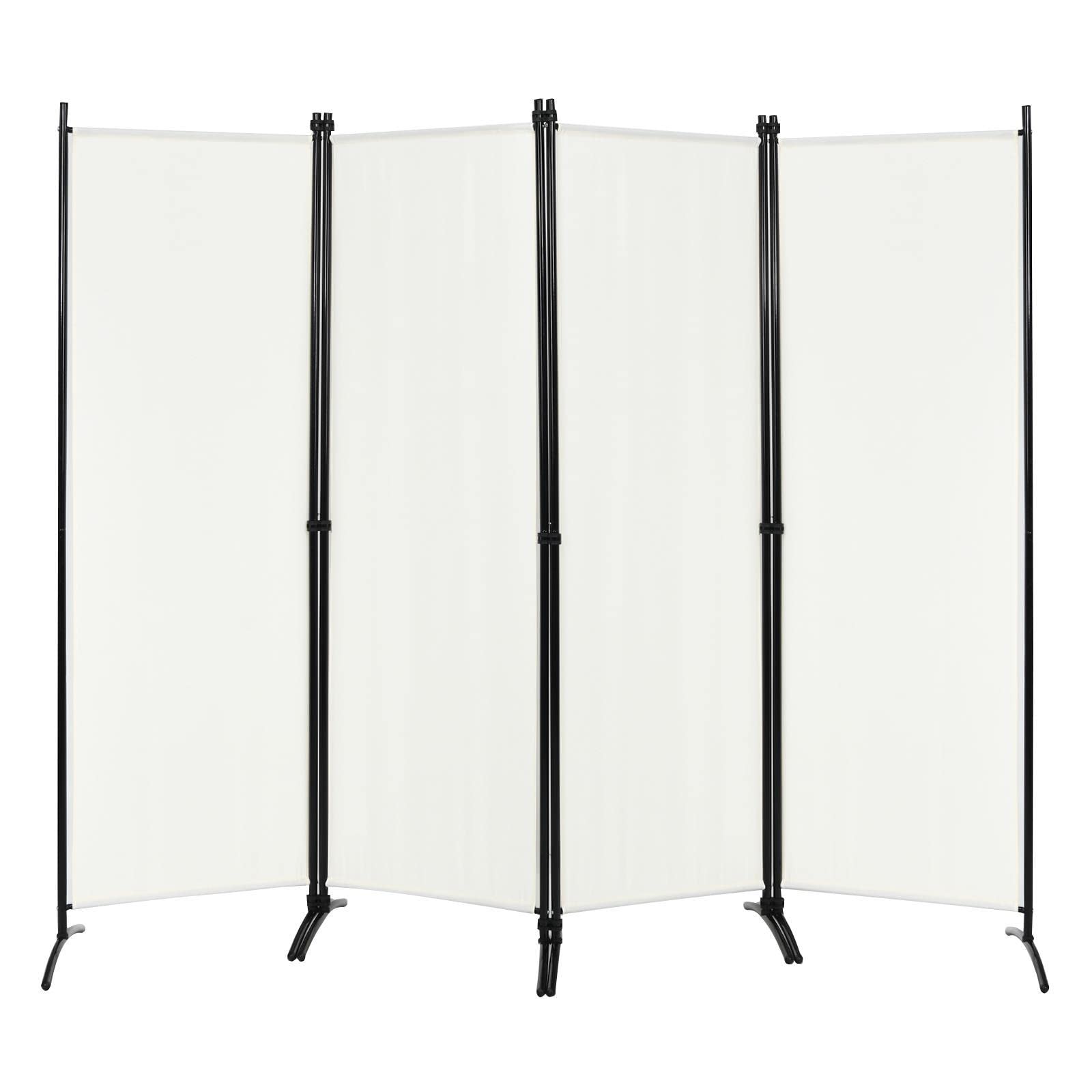 5.6ft White Mikalo 4-Panel Room Divider with Steel Frame - Portable Partition Wall for Home Office, Bedroom Privacy & Living Room Space Separation