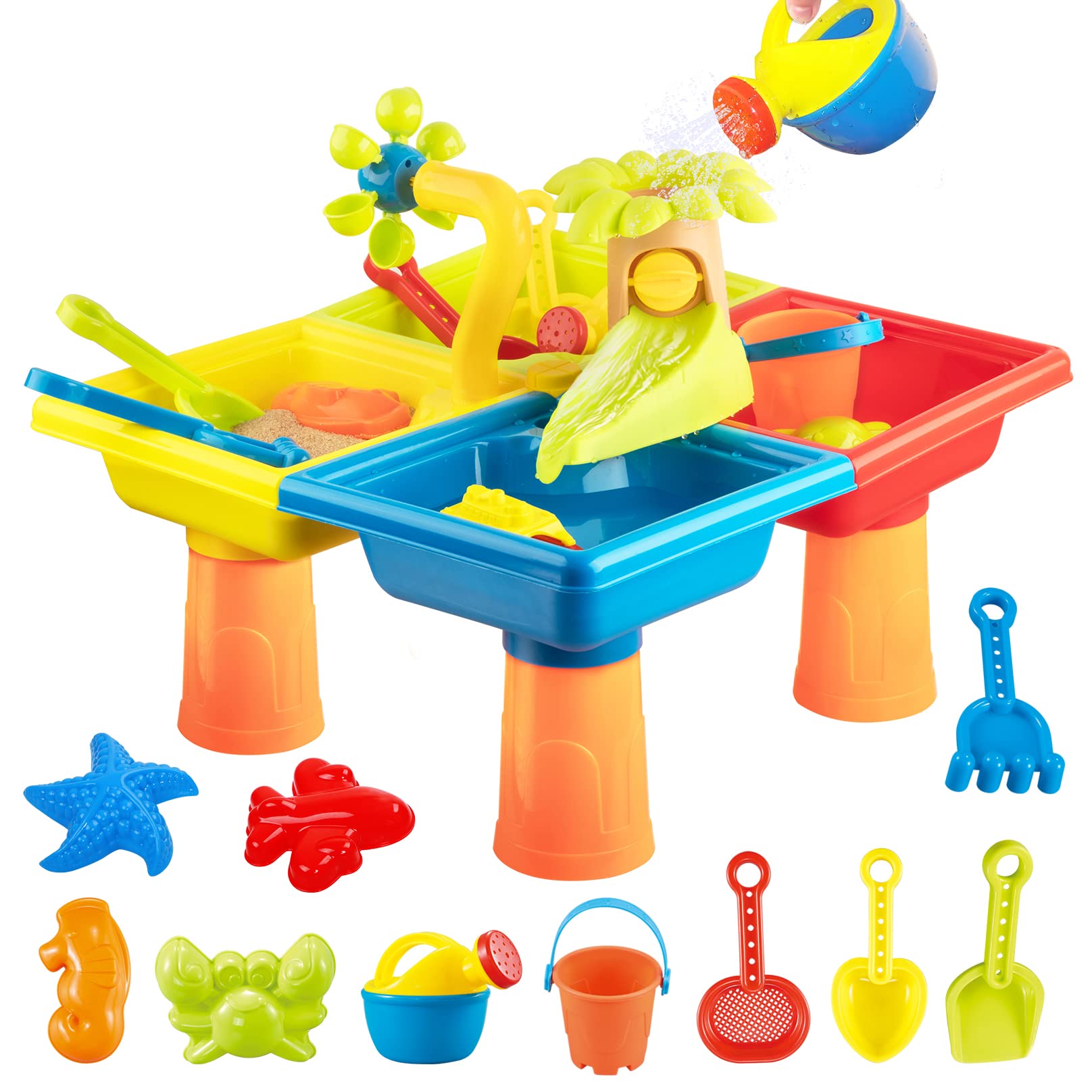 Best Water and Sand Table for Toddlers 1-3 Years - 4-in-1 Outdoor Sensory Play Table with Beach Toys | Summer Sandbox Activity Center for Boys & Girls | Perfect for Backyard, Beach, and Playground Fun