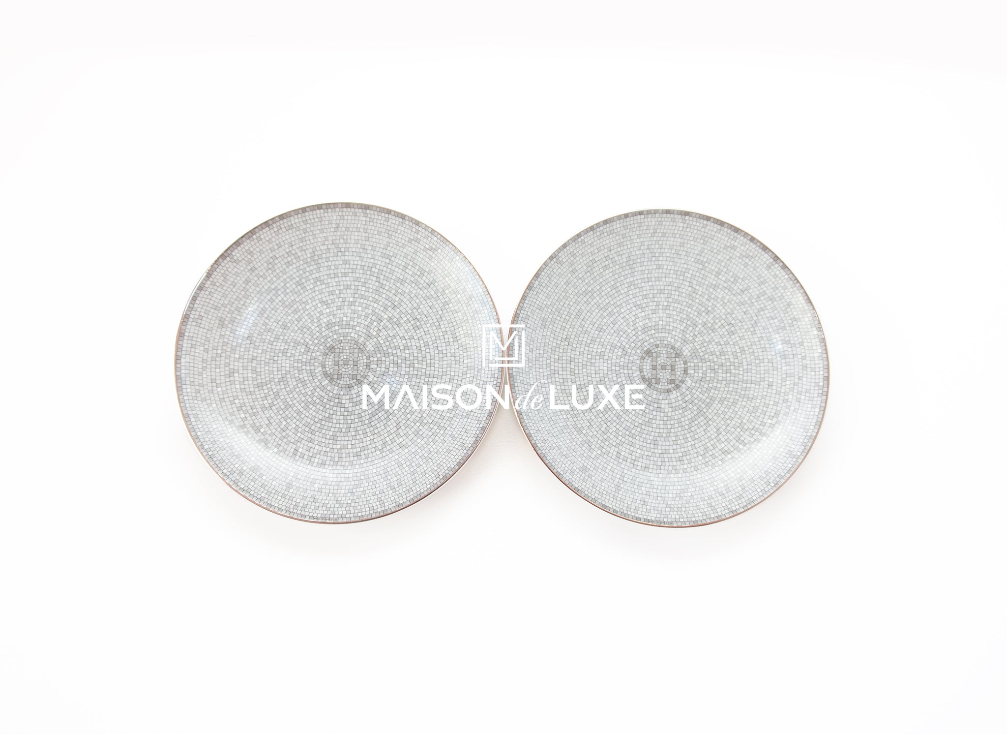 Hermes Mosaique au 24 Platinum Bread & Butter Plate Set of 2 - Elegant Dinnerware for Fine Dining & Special Occasions