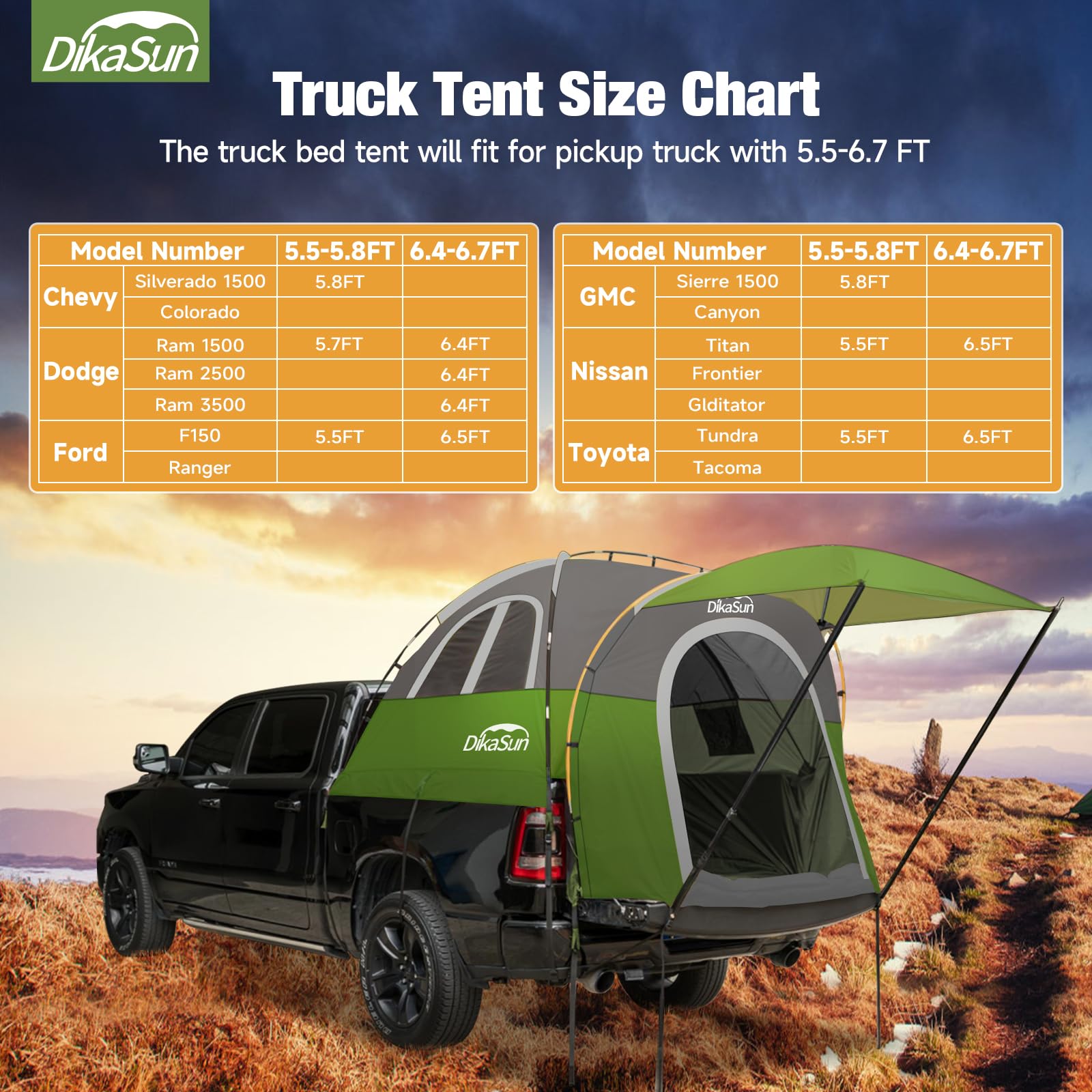 Waterproof Truck Bed Tent for Camping – Double Layer 5.5-5.8 Ft Pickup Truck Tent with 3000mm PU Coating & Tear-Resistant Design – Perfect for 2 Person Outdoor Adventures, Road Trips & Tailgating