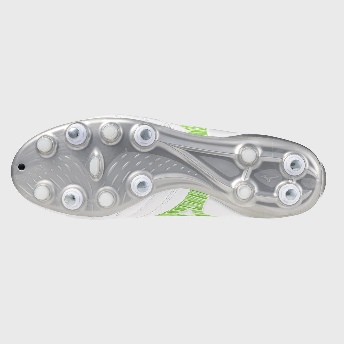Mizuno Morelia Neo IV Pro Mix Rugby Boots - White/Neon Green - High-Performance Rugby Cleats for Competitive Play on Natural Grass Fields