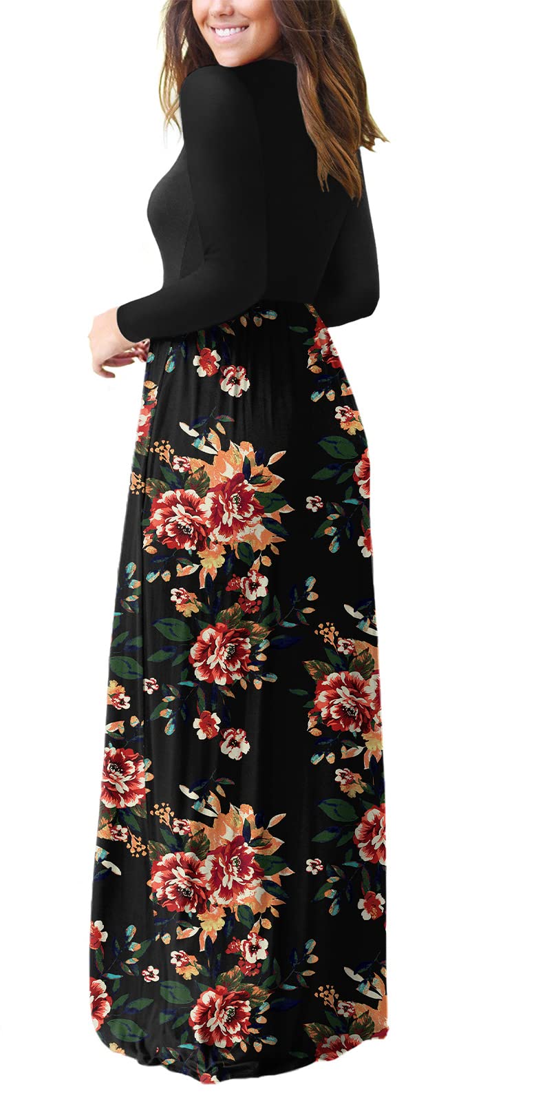 LILBETTER Women's Long Sleeve Maxi Dress - Loose Fit Casual Plain Dress with Pockets | Perfect for Everyday Wear, Beach Cover Up & Boho Outfits