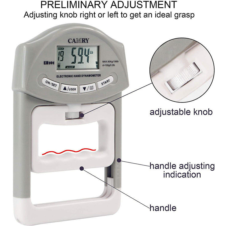 Digital Hand Grip Strength Tester - Portable Dynamometer for Fitness, Therapy & Rehabilitation - Measure Grip Strength for Athletes, Seniors & Physical Therapy Use at Home or Gym