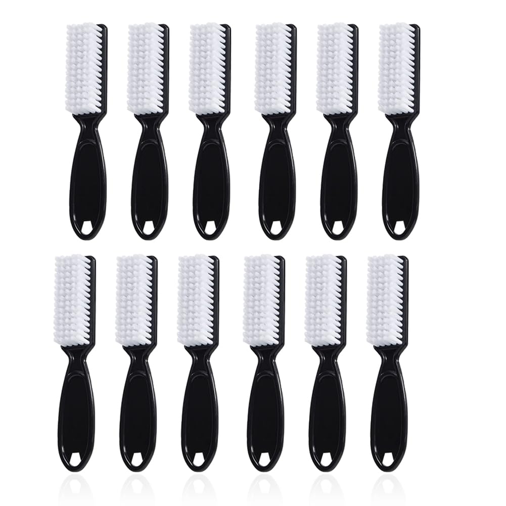 12Pcs Nail Brush Set for Cleaning Fingernails & Toenails - Ergonomic Handle Grip Nail Dust Brush for Manicure & Pedicure - Professional Salon & Home Use Nail Cleaning Tools for Women & Men (Black) - Perfect for Nail Salons, Home Grooming & DIY Nail Care
